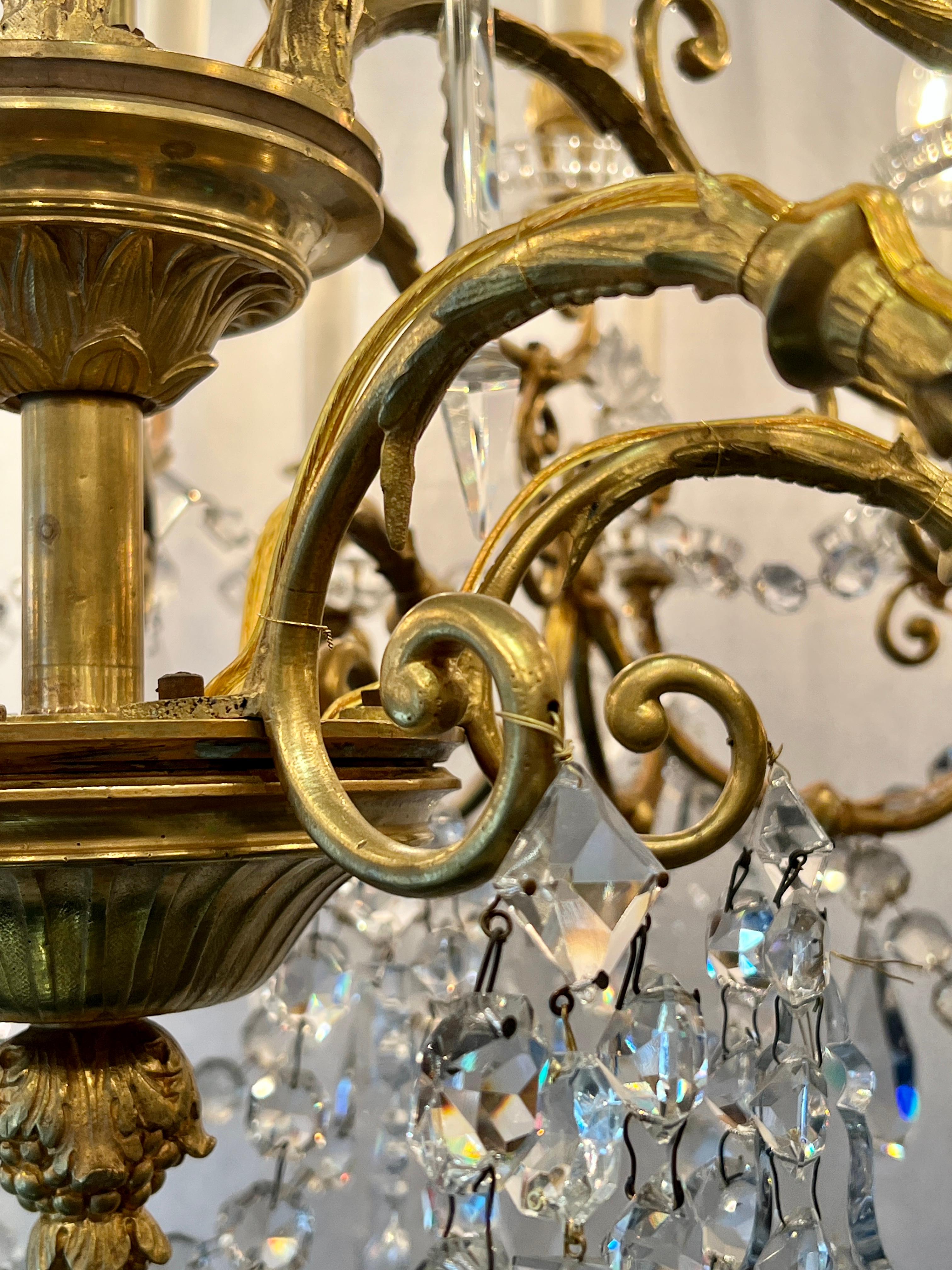 Antique French Gold Bronze & Baccarat Cut Crystal 30 Light Chandelier Circa 1910 For Sale 2