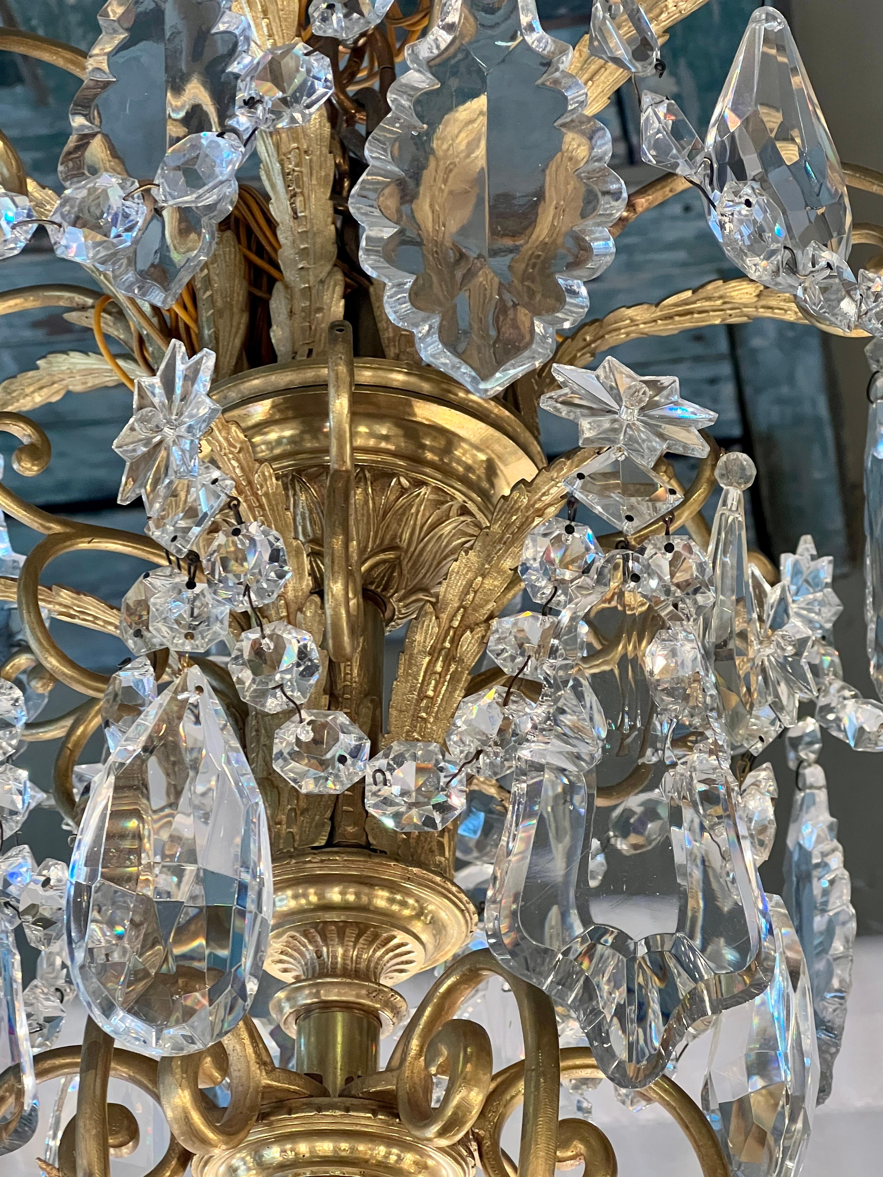 Antique French Gold Bronze & Baccarat Cut Crystal 30 Light Chandelier Circa 1910 For Sale 3