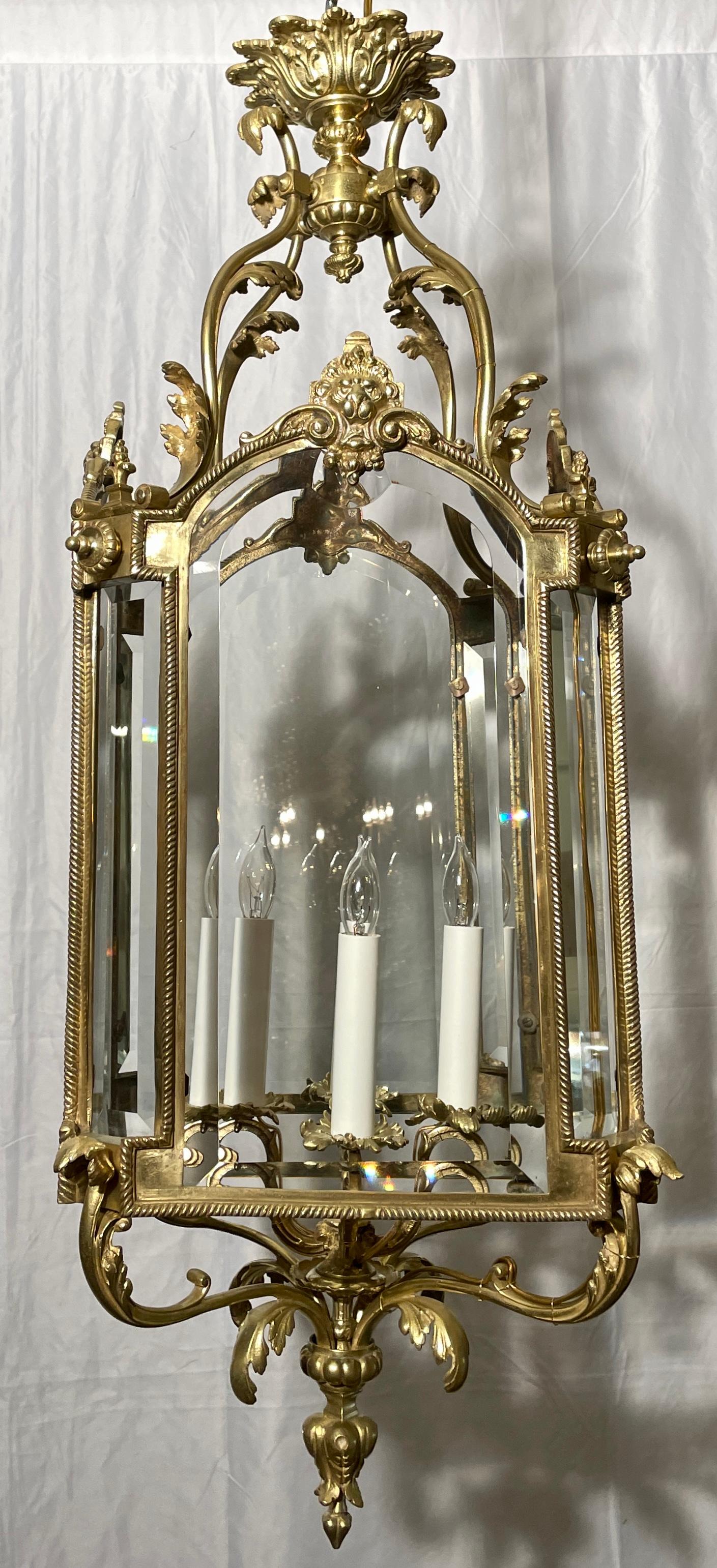Antique French Gold Bronze & Beveled glass lantern, circa 1900.