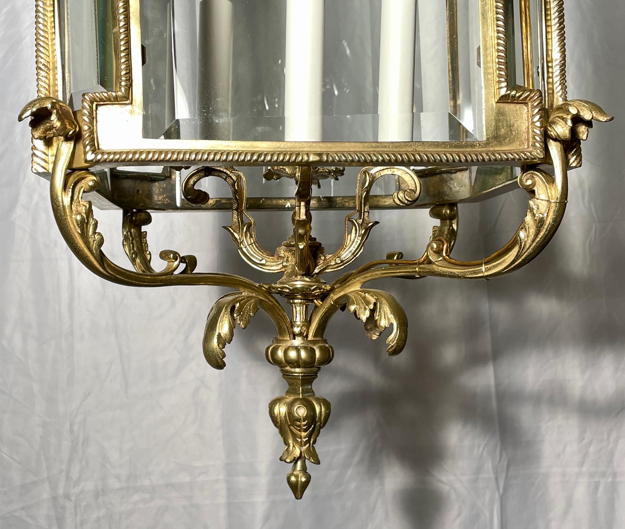 20th Century Antique French Gold Bronze and Beveled Glass Lantern, circa 1900 For Sale