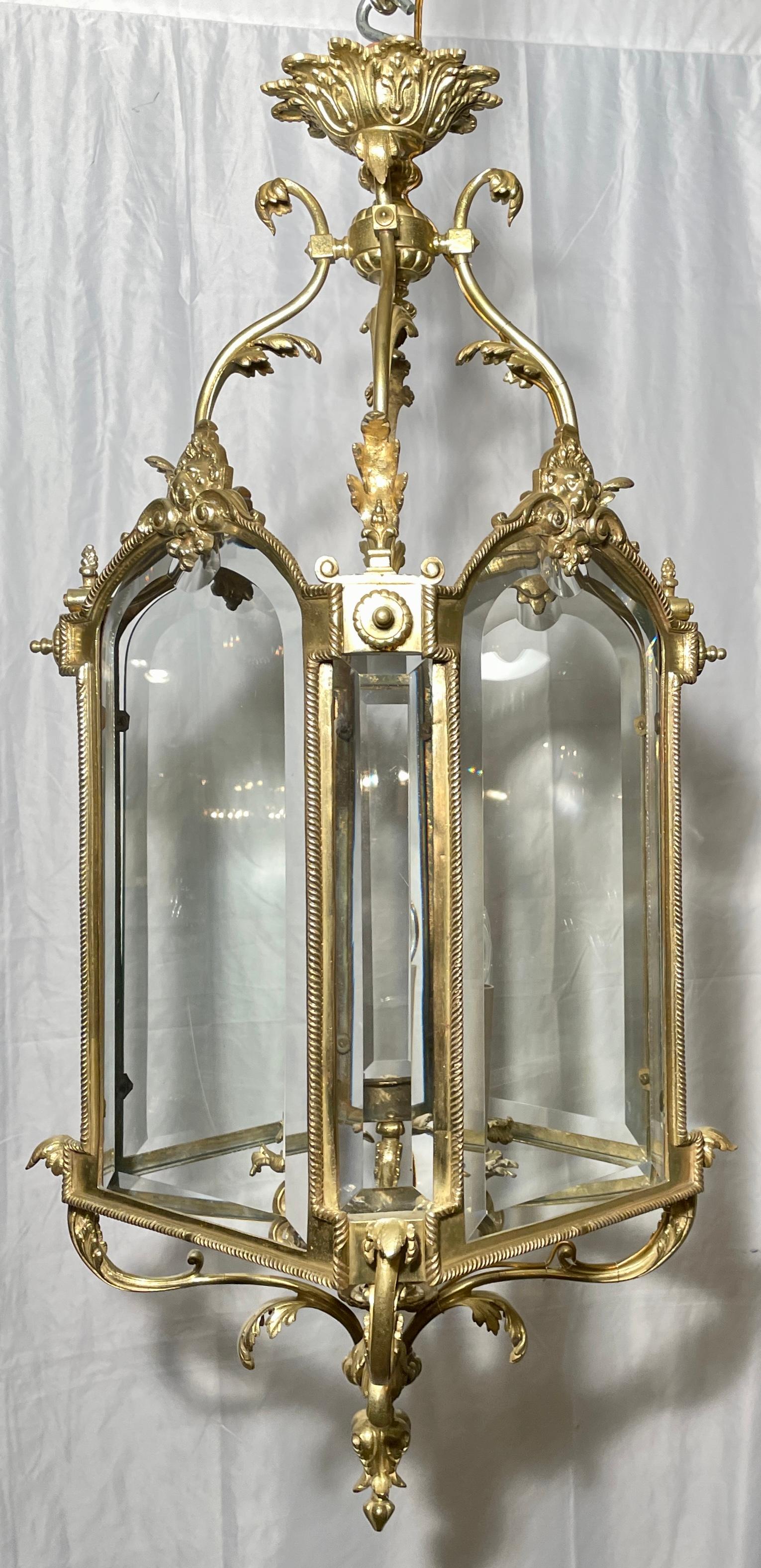 Antique French Gold Bronze and Beveled Glass Lantern, circa 1900 For Sale 1