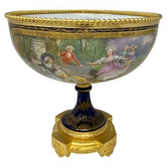 Antique French Gold Bronze 
Cobalt Blue Sevres Porcelain Centerpiece, Ca. 1890