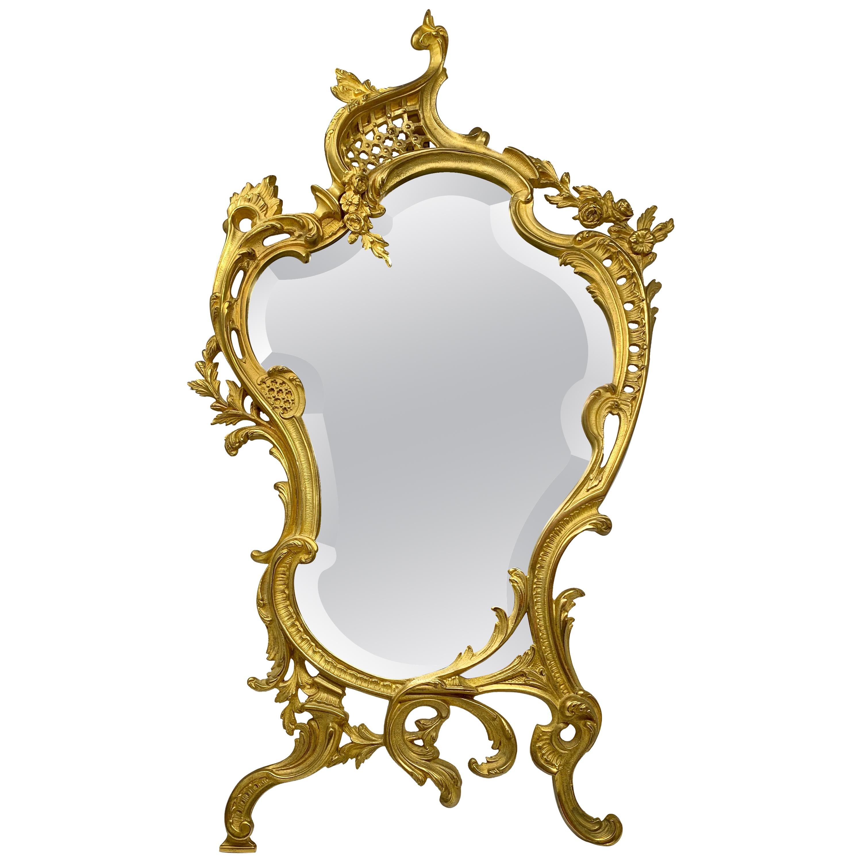 Antiker französischer „Coiffeuse“-Spiegel aus Goldbronze, um 1880
