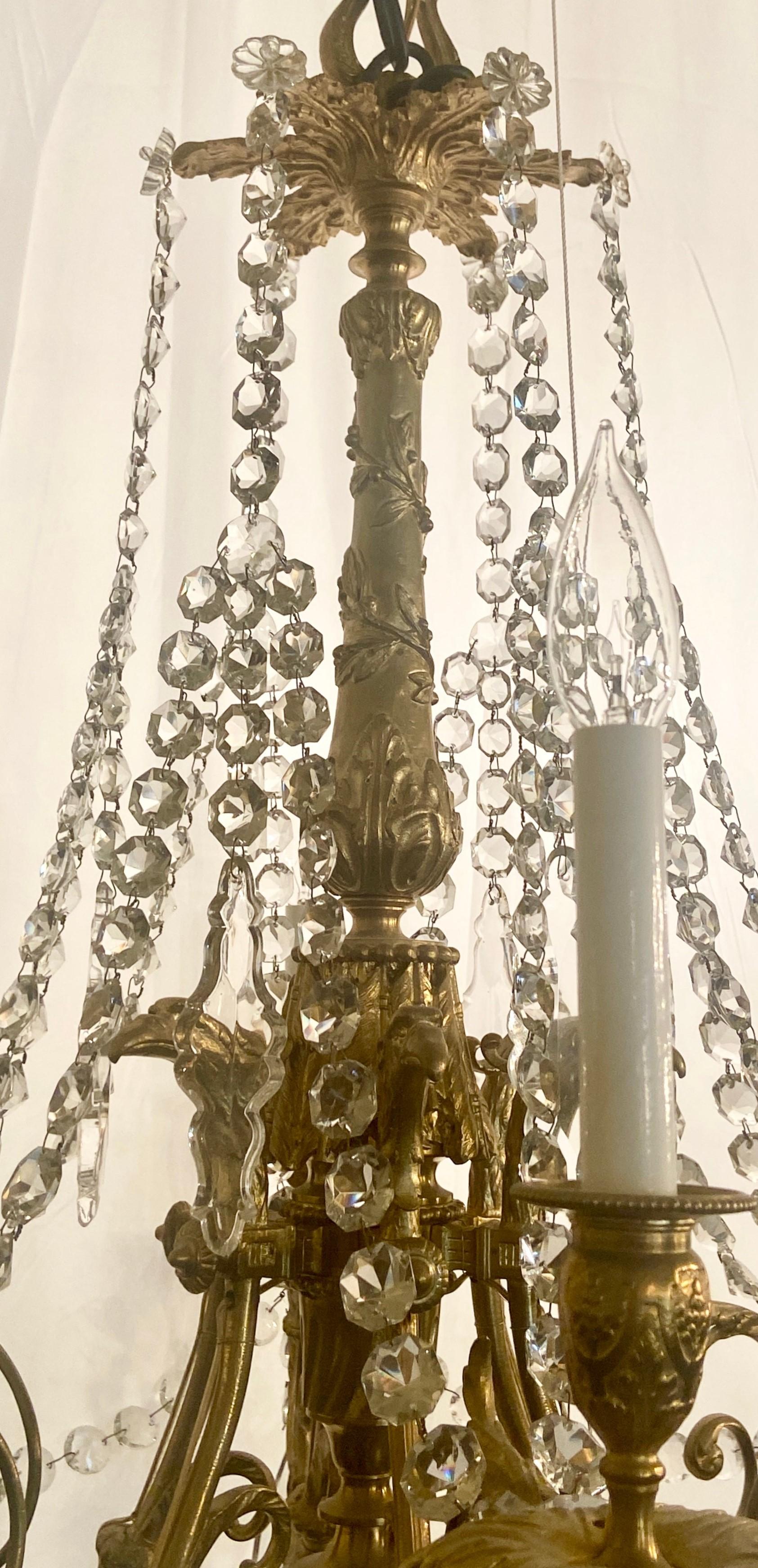 Antique French Gold Bronze Crystal Chandelier, Circa 1880 In Good Condition In New Orleans, LA