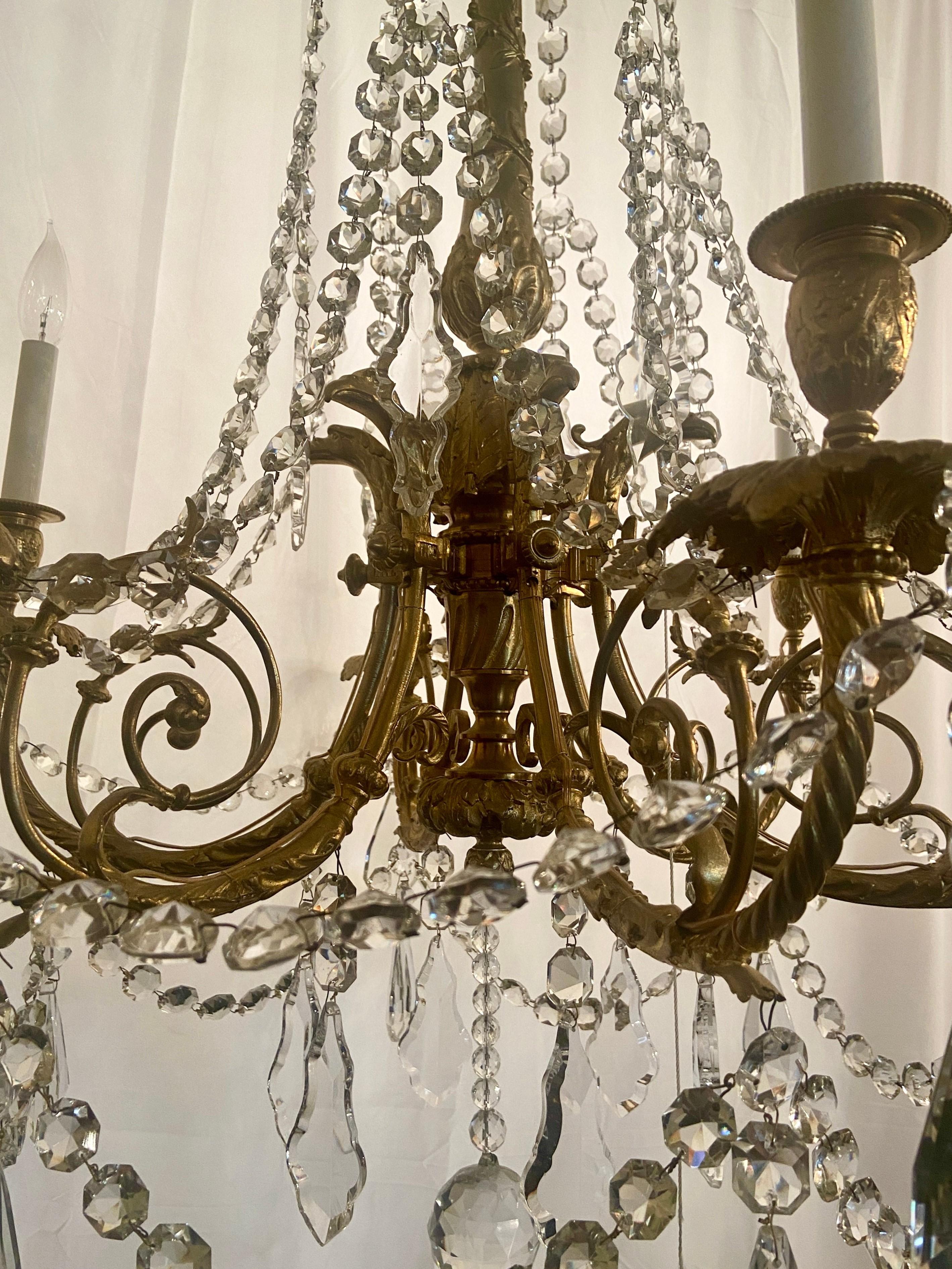 19th Century Antique French Gold Bronze Crystal Chandelier, Circa 1880