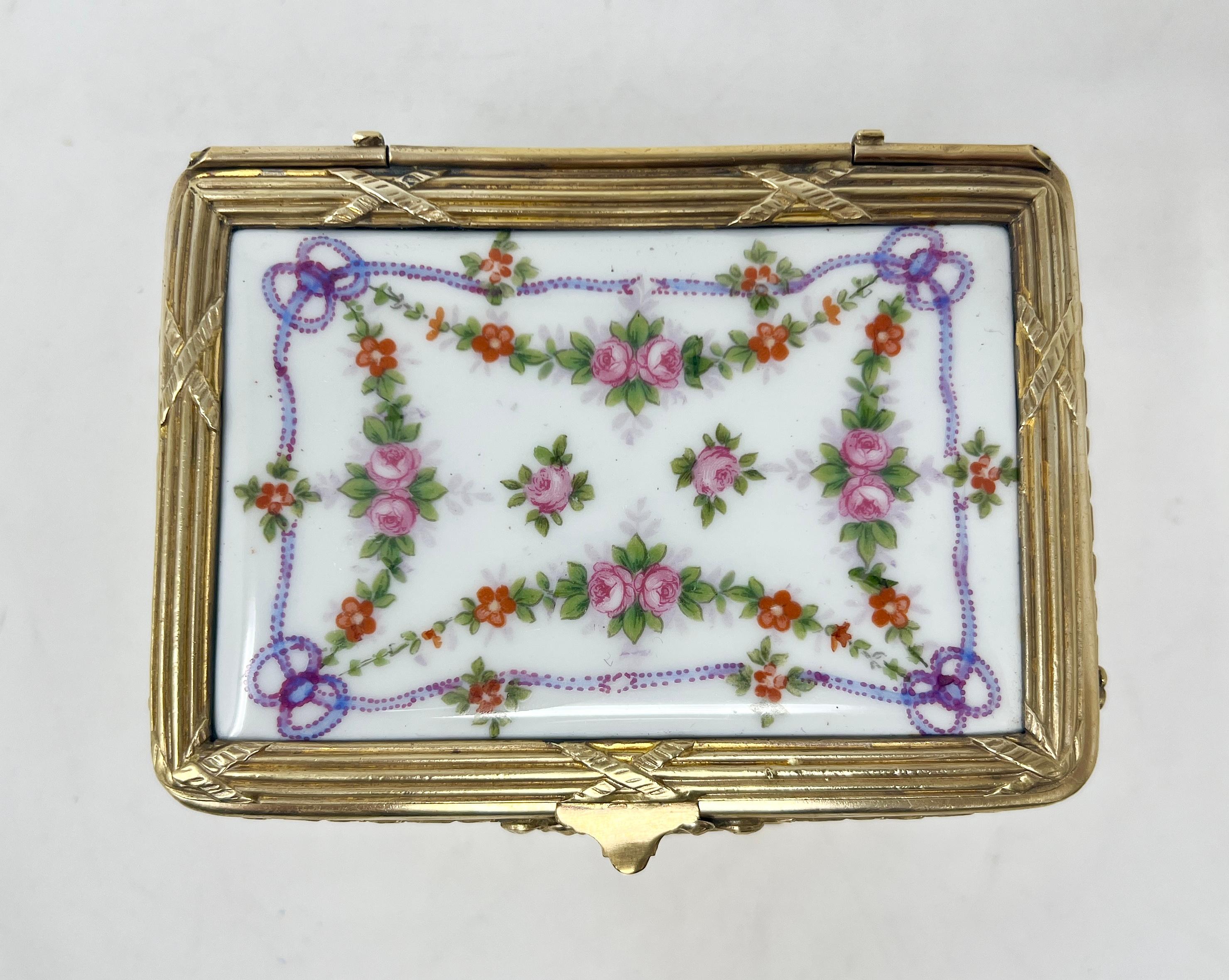 Antique French Gold Bronze and Cut Crystal Jewel Box With Polychrome Enamel, Circa 1890.