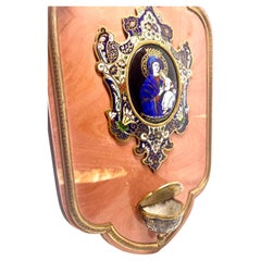 Antique French Gold Bronze, Enamel & Rouge Marble "Benetier" Holy Water Font.