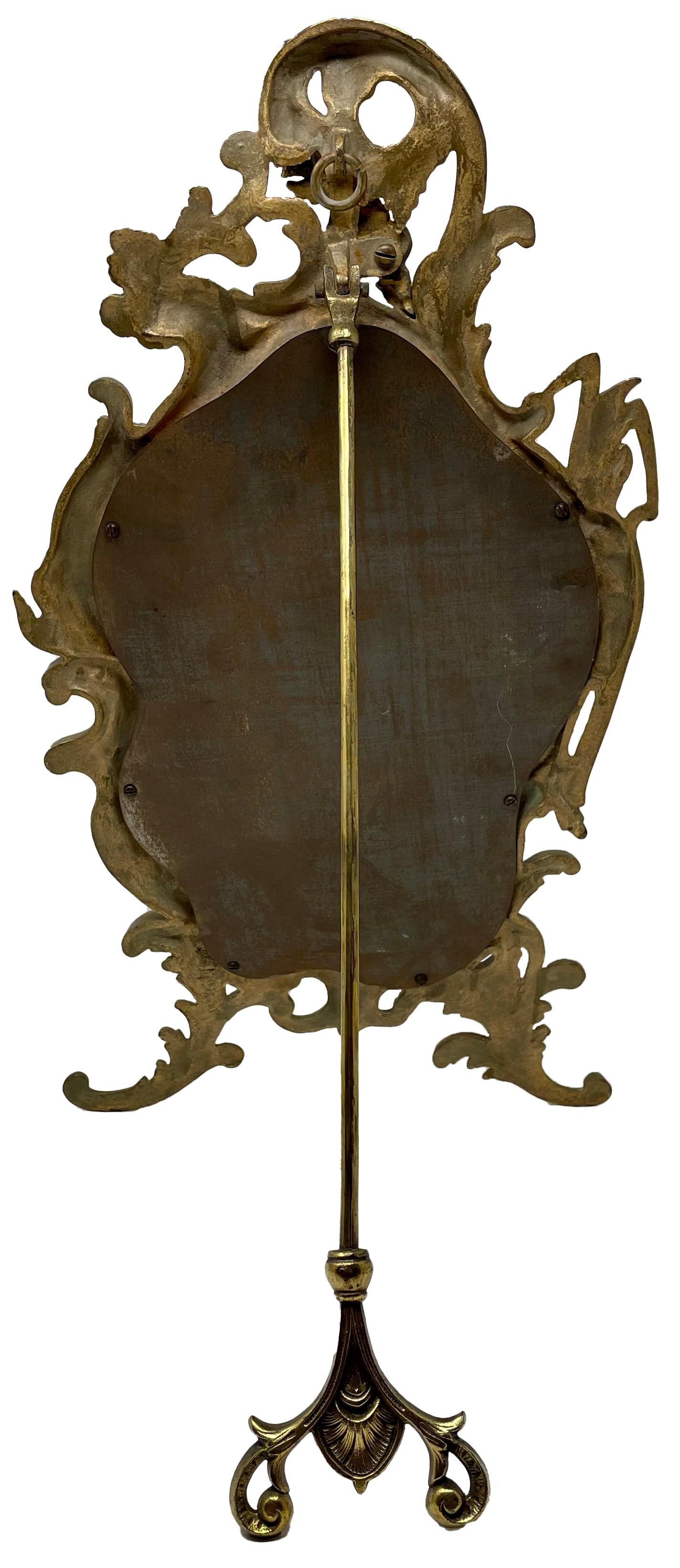 Antique French Gold Bronze Framed Table Mirror with Curve Beveling, Circa 1880. For Sale 2