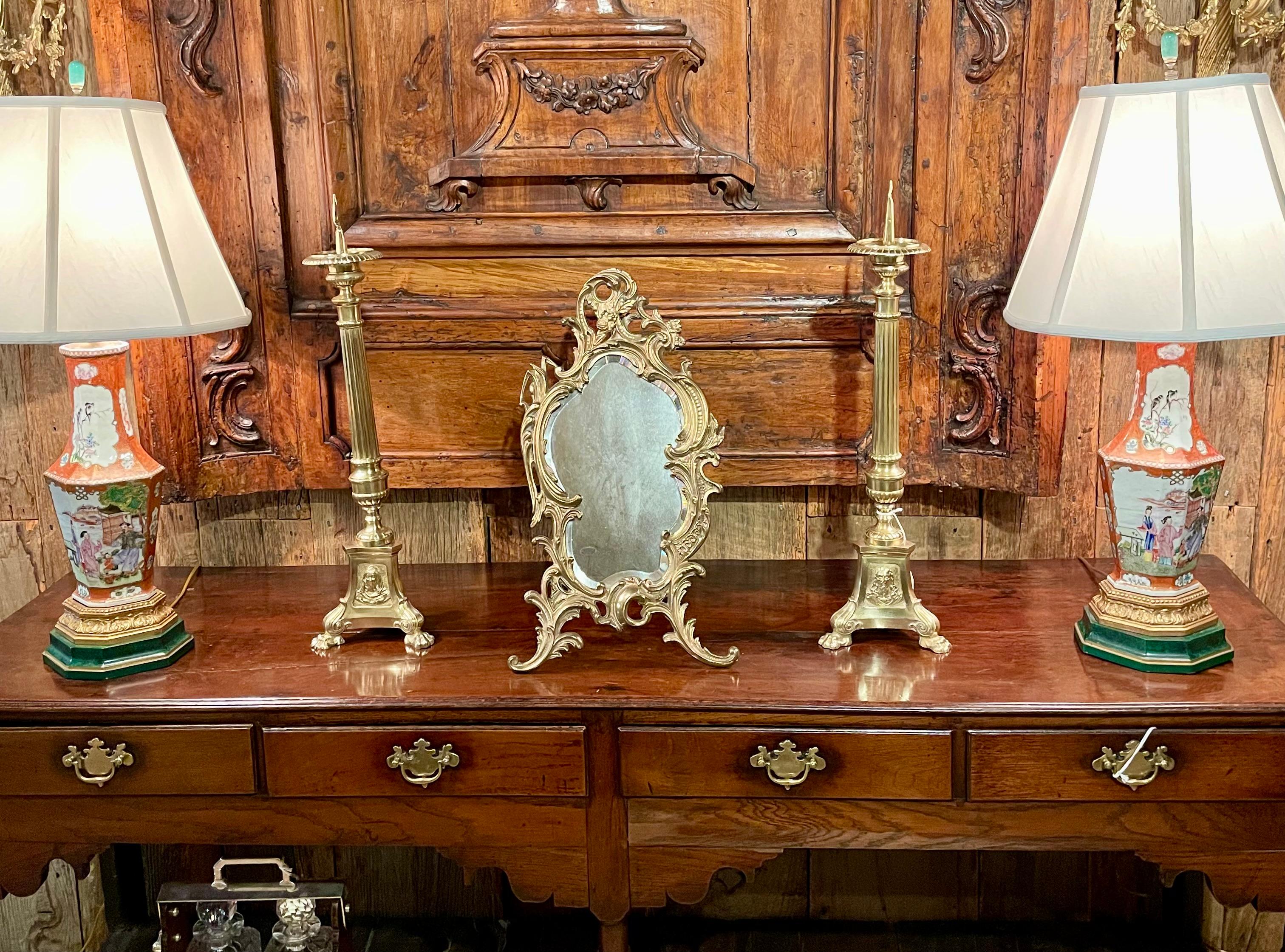 Antique French Gold Bronze Framed Table Mirror with Curve Beveling, Circa 1880. For Sale 3