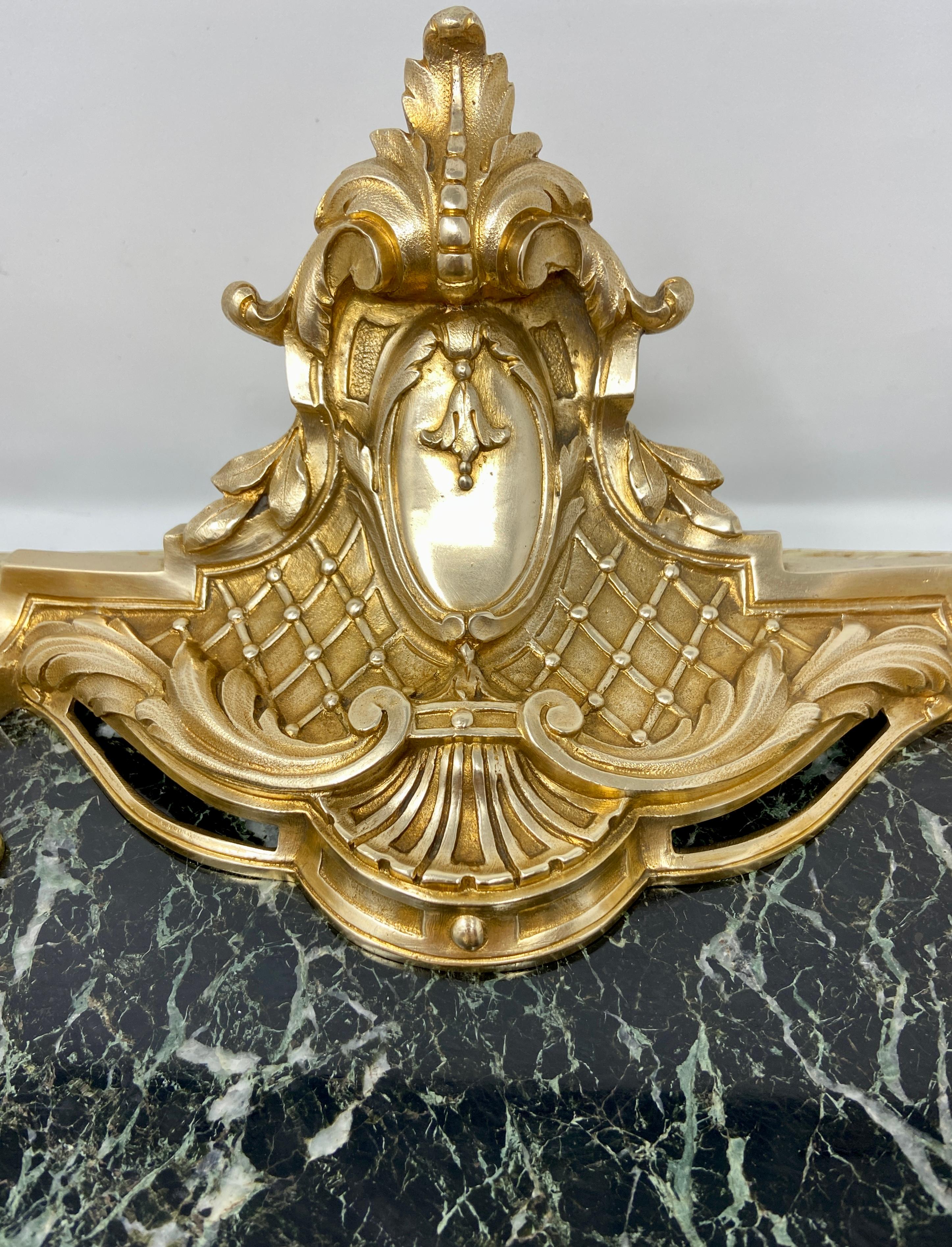 Encrier français ancien en or, bronze et marbre vert signé « A. Marionnet, vers 1890 Bon état - En vente à New Orleans, LA