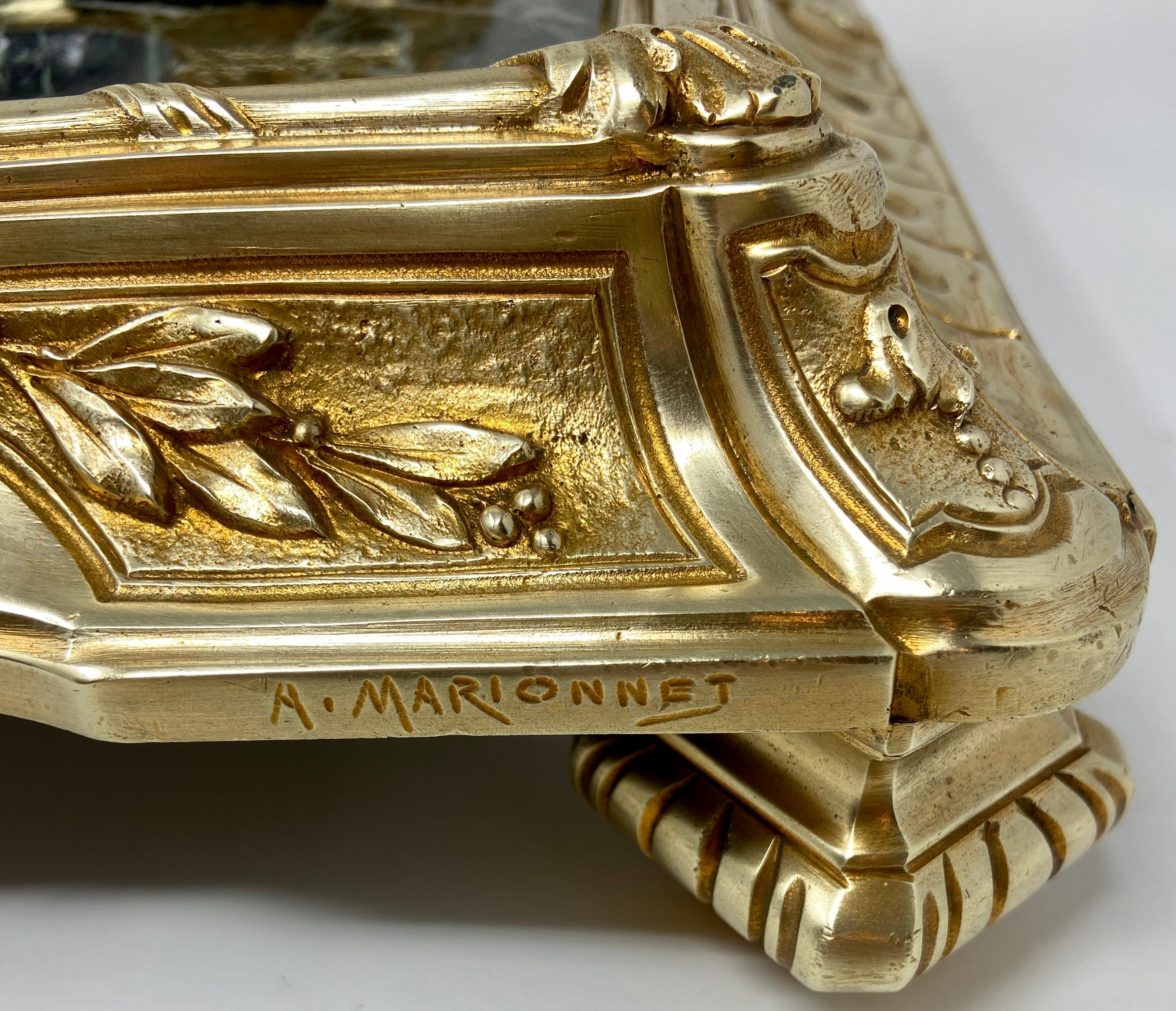 Encrier français ancien en or, bronze et marbre vert signé « A. Marionnet, vers 1890 en vente 3