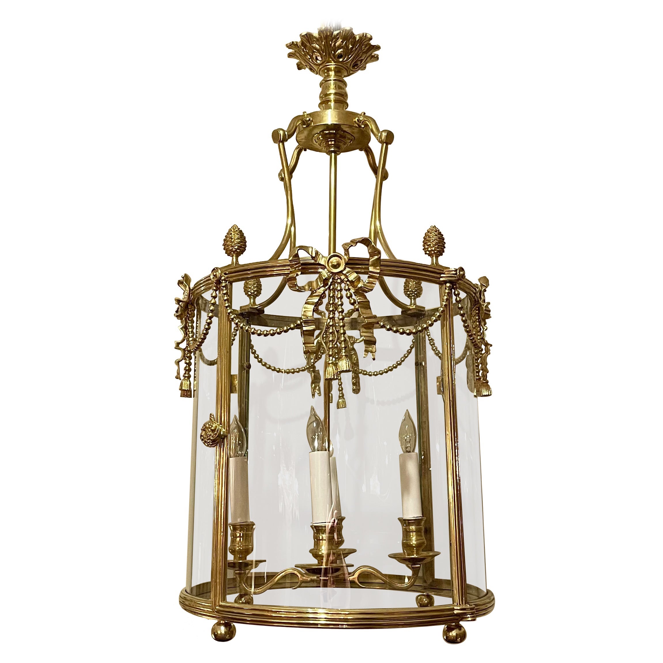 Antique French Linterna de Vestíbulo de Bronce Dorado