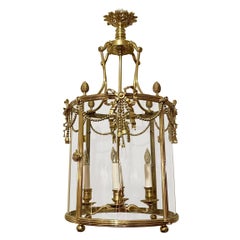 Antique French Linterna de Vestíbulo de Bronce Dorado