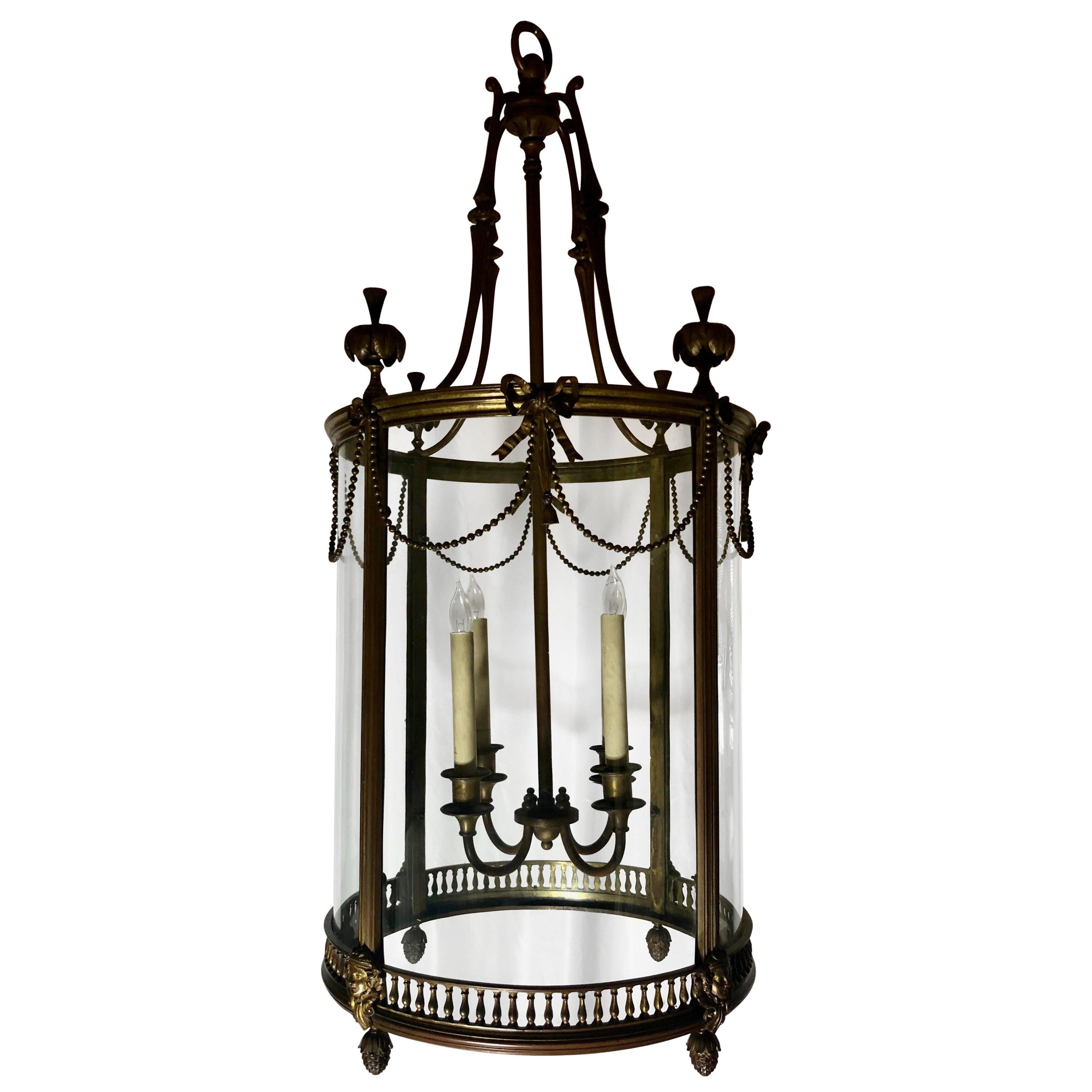  Antique French Gold Bronze Lantern, circa 1880 In Good Condition For Sale In New Orleans, LA
