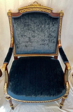 Antique French Gold Bronze & Mahogany Armchair with Delicate Trim, circa 1875