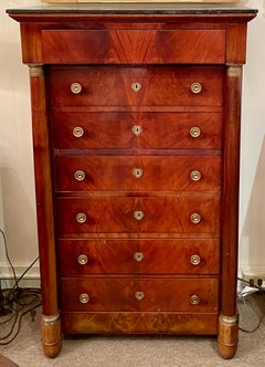 Antique French Gold Bronze & Mahogany Marble Top 7-Drawer "Semainier" Circa 1850