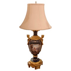 Antique French Gold Bronze Mounted Cobalt Blue Sevres Porcelain Lamp, Circa 1890