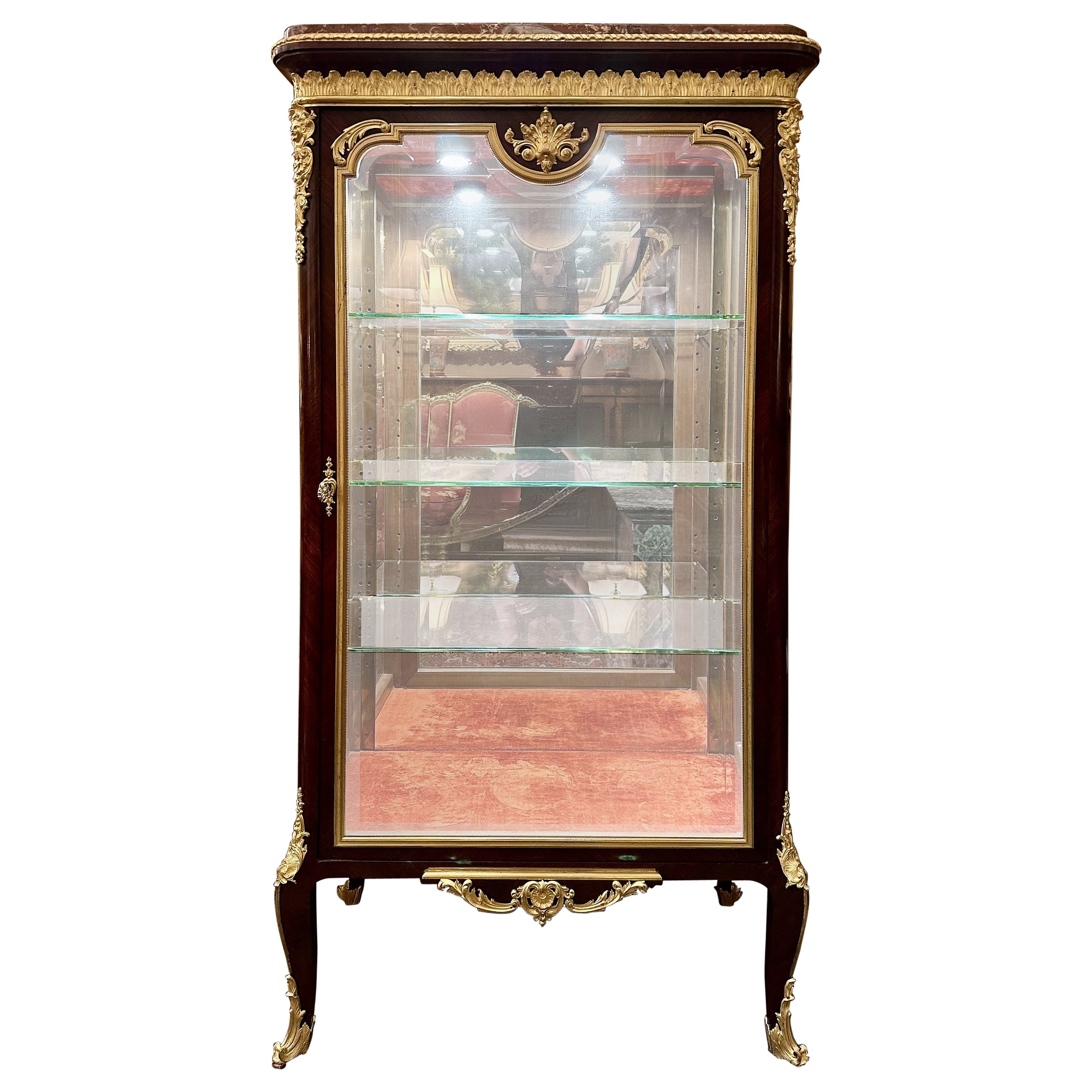 Antique French Gold Bronze Mounted Kingwood Display Cabinet, CIRCA 1860-1870. in vendita