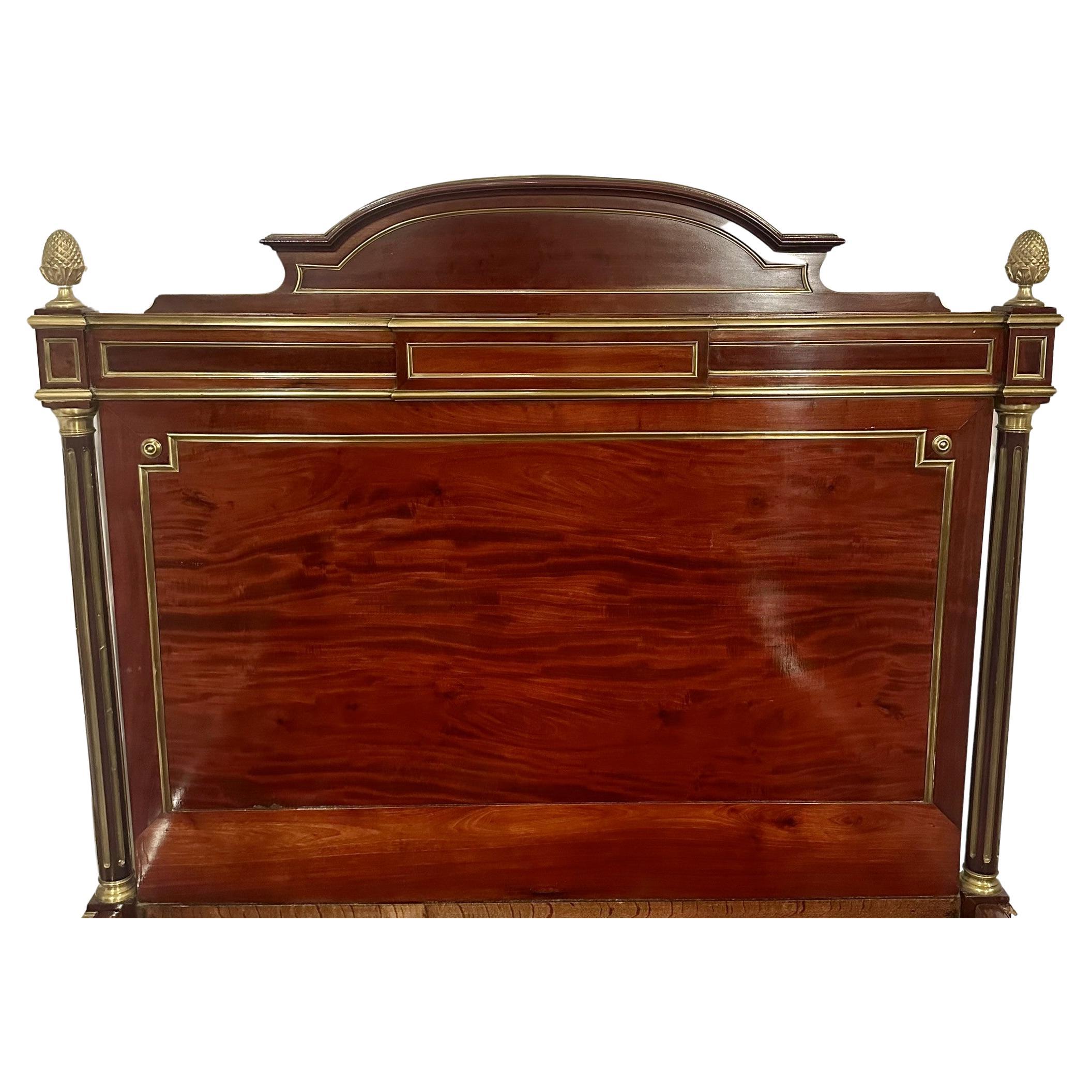 19th Century Antique French Gold Bronze Mounted Mahogany Bed and Nightstand, Circa 1890's. For Sale