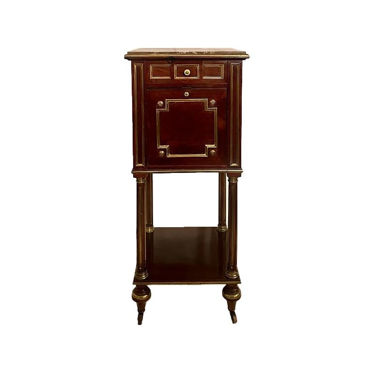 Antique French Gold Bronze Mounted Mahogany Bed and Nightstand, Circa 1890's. For Sale 2