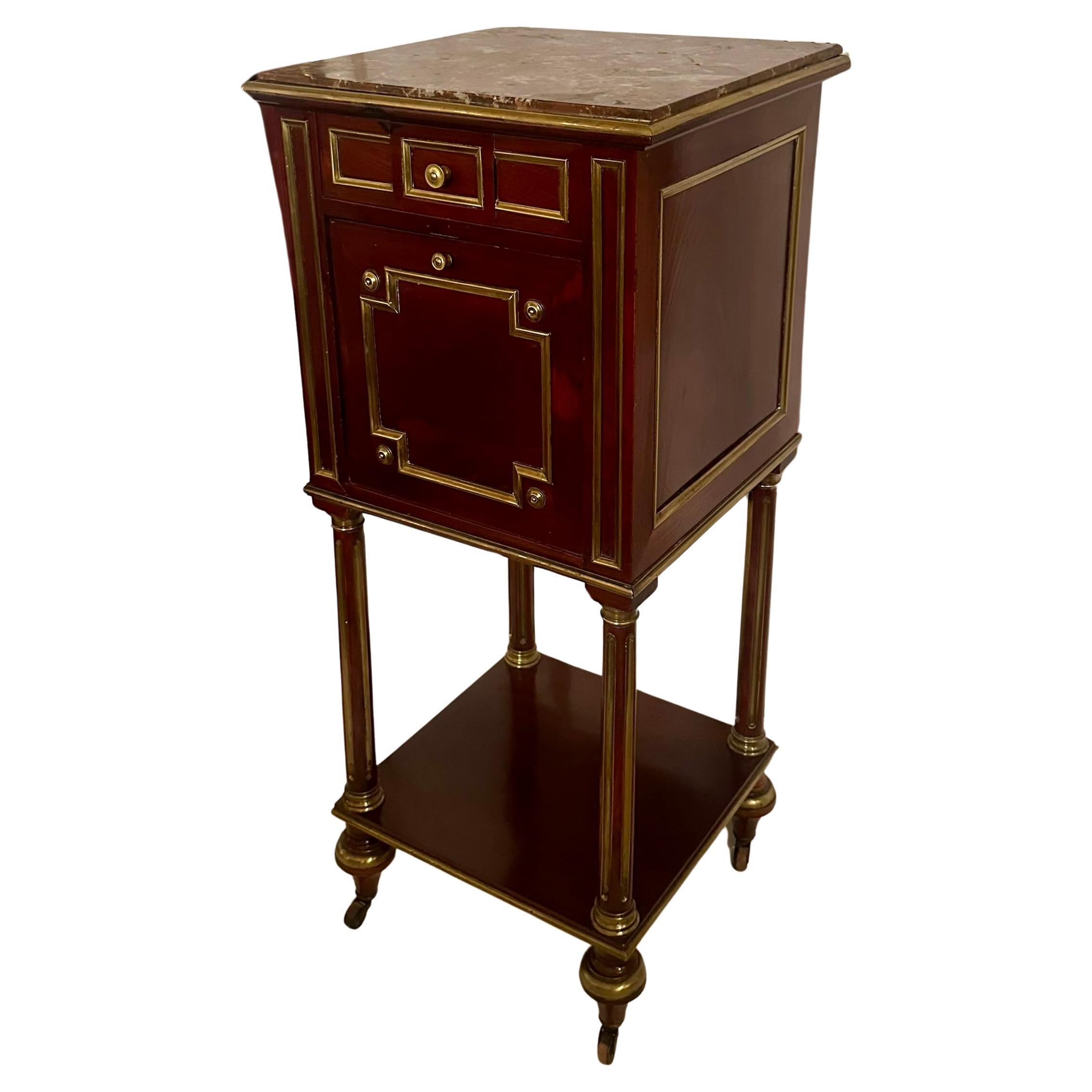 Antique French Gold Bronze Mounted Mahogany Bed and Nightstand, Circa 1890's. For Sale 3