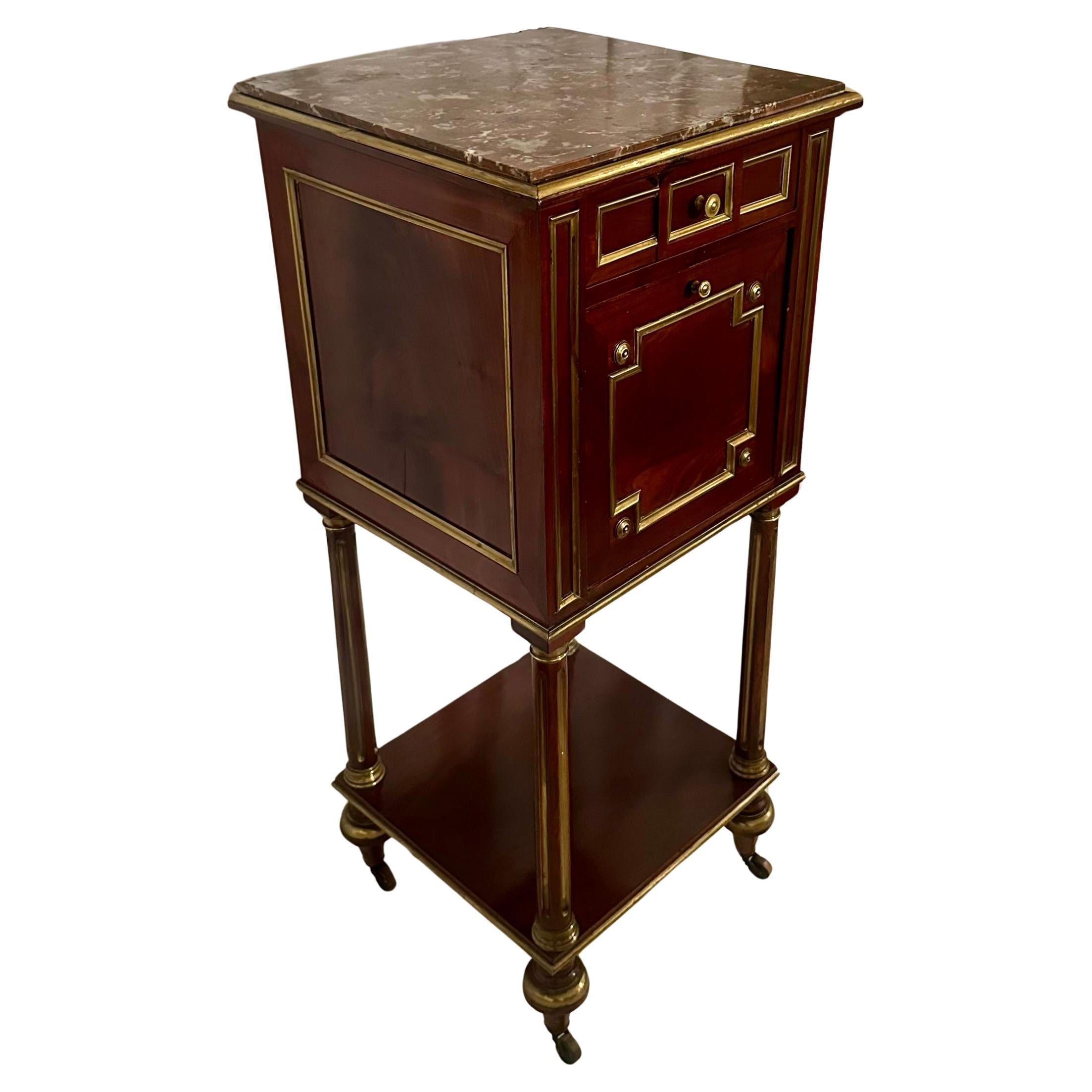 Antique French Gold Bronze Mounted Mahogany Bed and Nightstand, Circa 1890's. For Sale 4