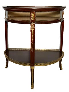 Antique French Gold Bronze Mounted Mahogany Demilune Vitrine, Circa 1890.