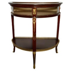 Antique French Gold Bronze Mounted Mahogany Demilune Vitrine, Circa 1890.