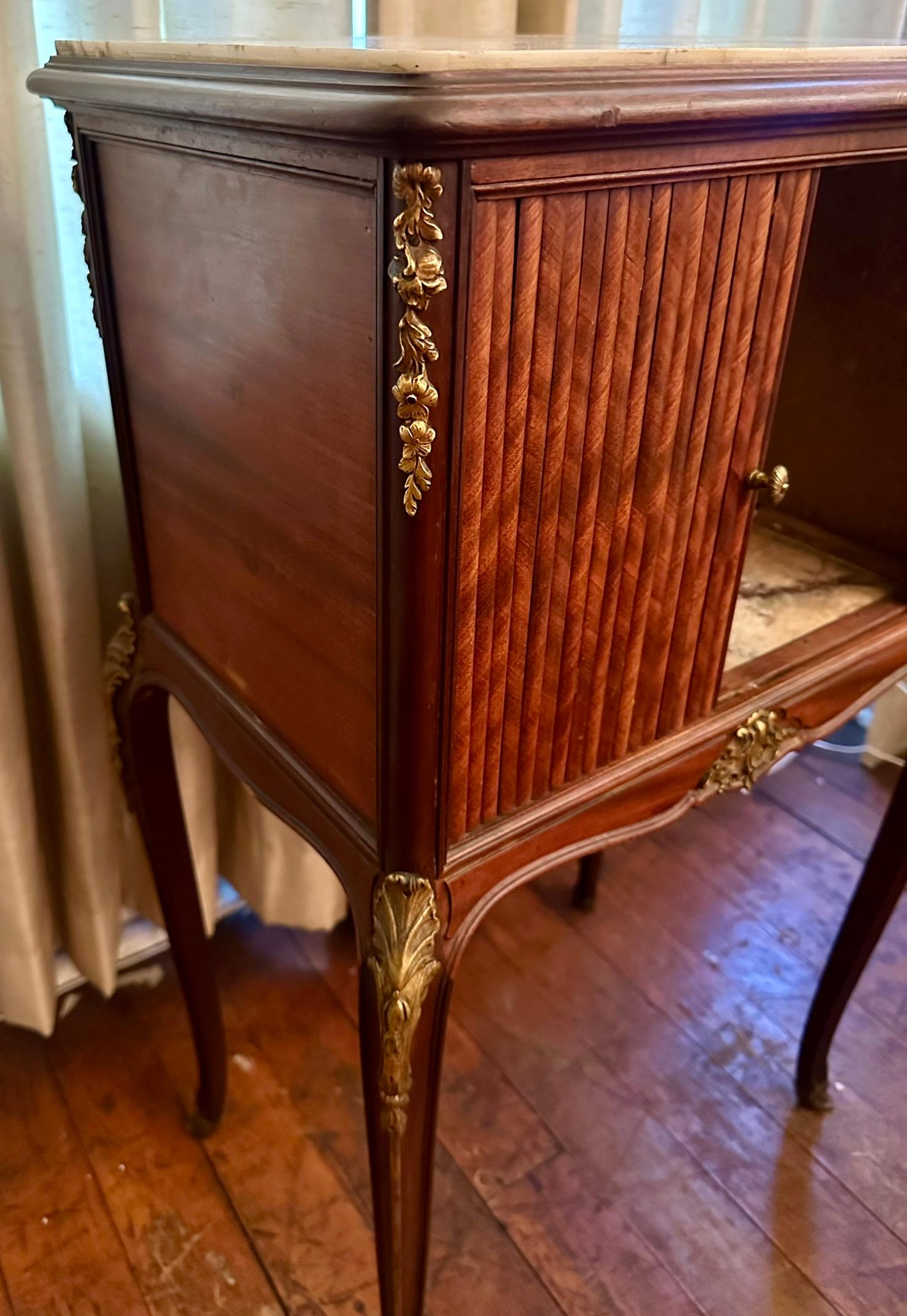 Antique French Gold Bronze Mounted Tambour Cabinet with Marble Top, Circa 1890. For Sale 4