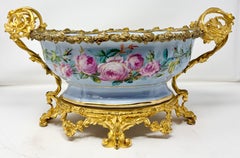 Antique French Gold Bronze Mounted "Vieux Paris" Porcelain Jardiniere Circa 1860