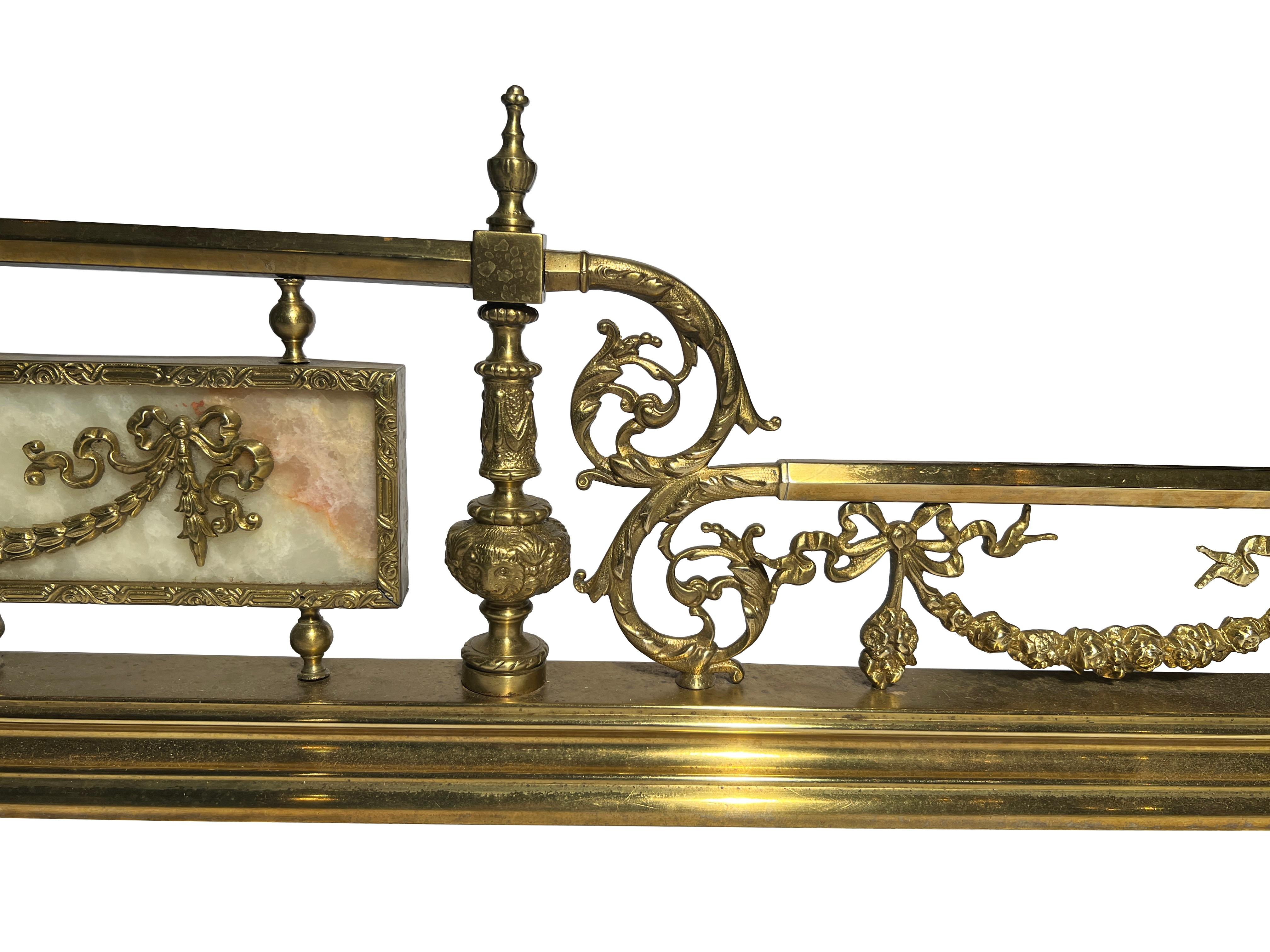19th Century Antique French Gold Bronze & Onyx Marble Fire Fender, Circa 1890's. For Sale