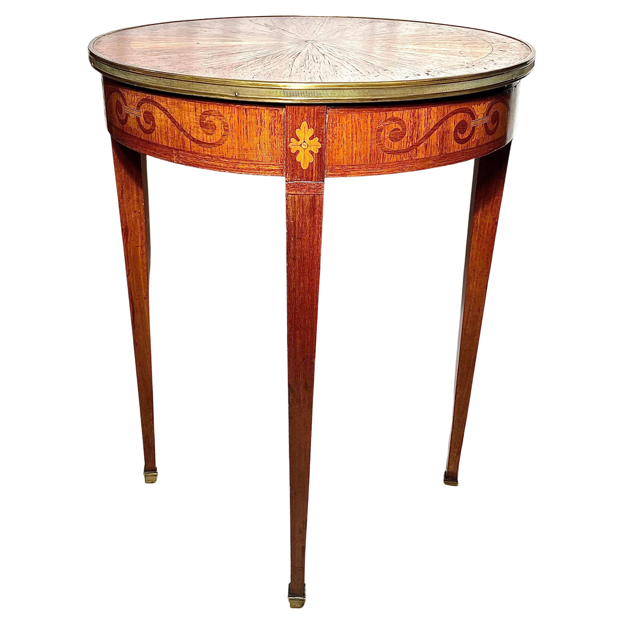 20th Century Antique French Gold Bronze & Satinwood with Marquetry Bouillotte Table, Ca. 1900 For Sale