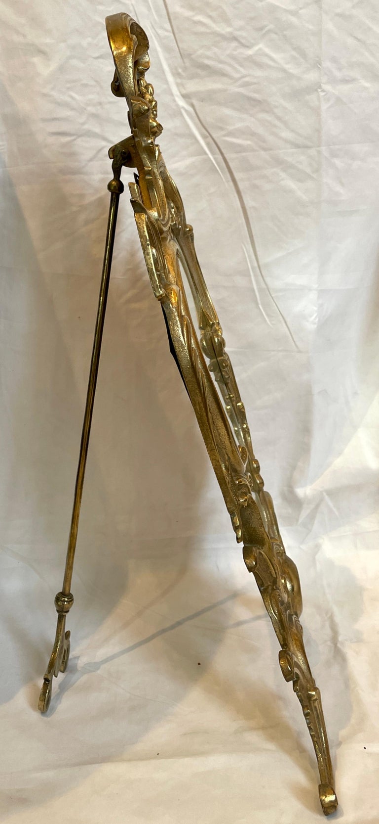 Antique French Gold Bronze Tabletop Vanity Mirror with Beveling, circa