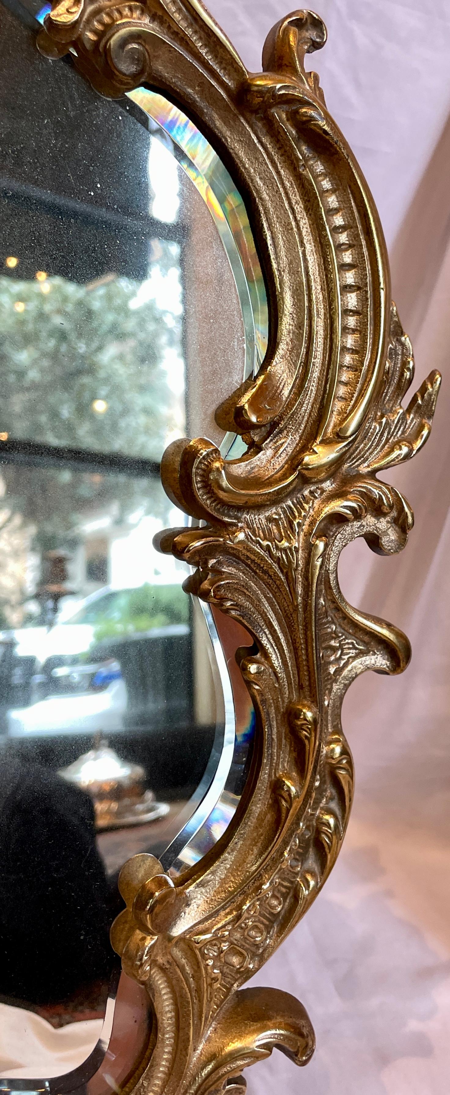 Antique French Gold Bronze Tabletop Vanity Mirror with Beveling, circa 1880 In Good Condition For Sale In New Orleans, LA