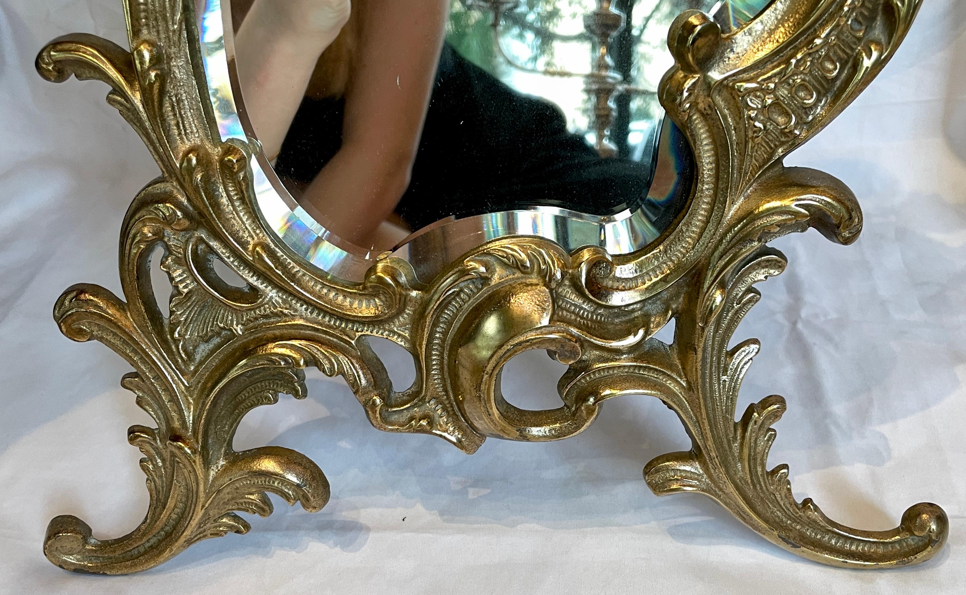 19th Century Antique French Gold Bronze Tabletop Vanity Mirror with Beveling, circa 1880 For Sale