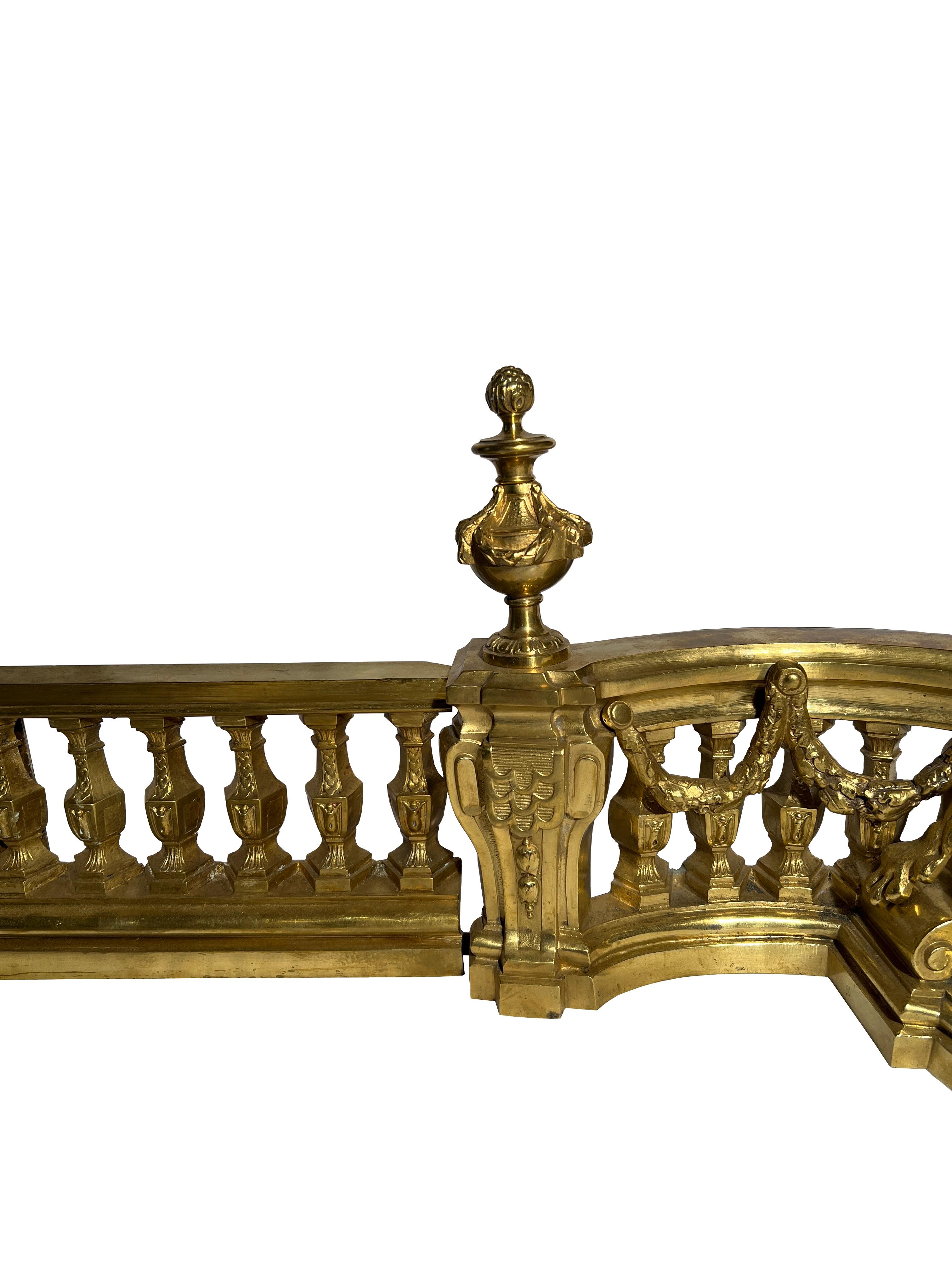 19th Century Antique French Gold Bronze Three Piece Fire Fender, Circa 1890. For Sale