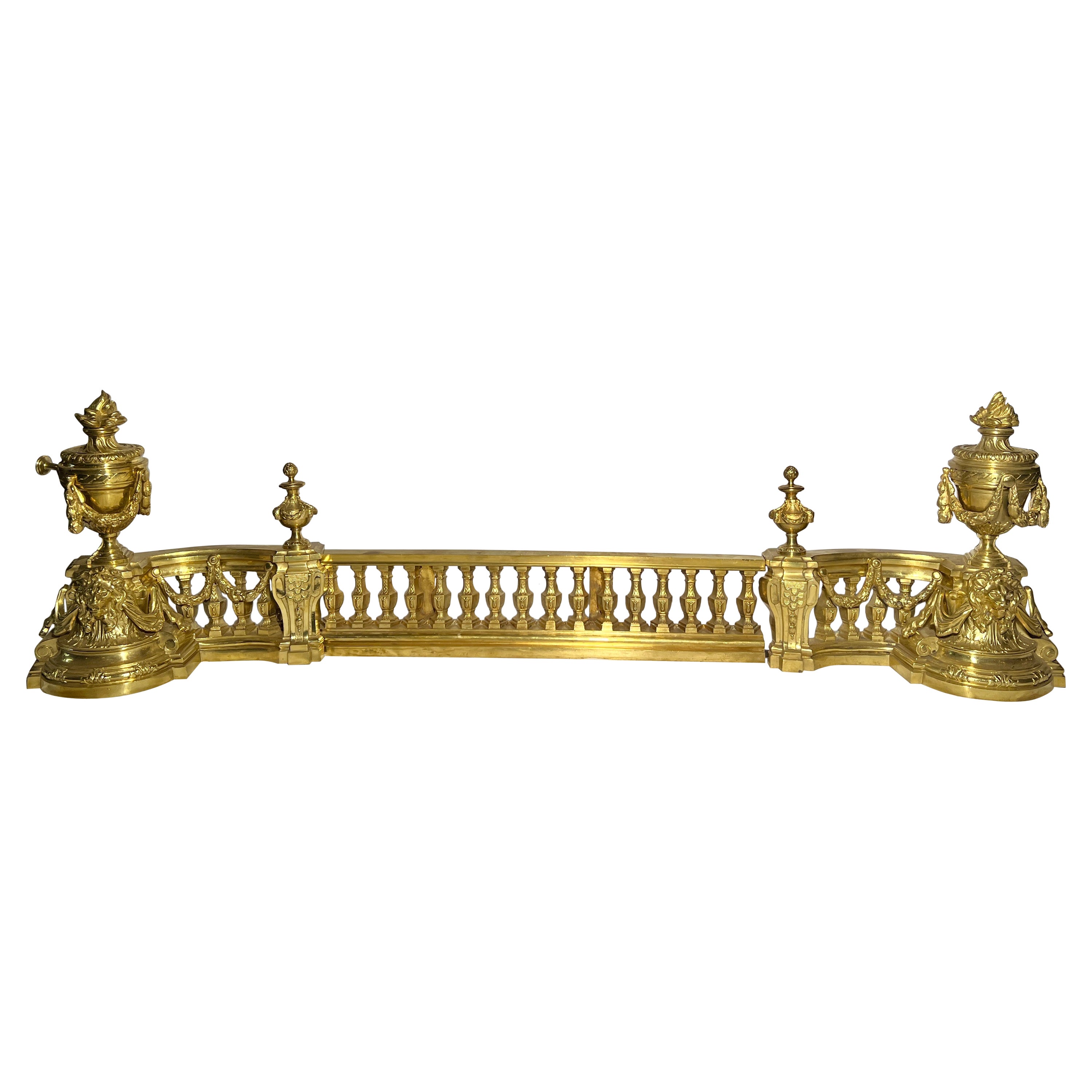 Antique French Gold Bronze Three Piece Fire Fender, Circa 1890.