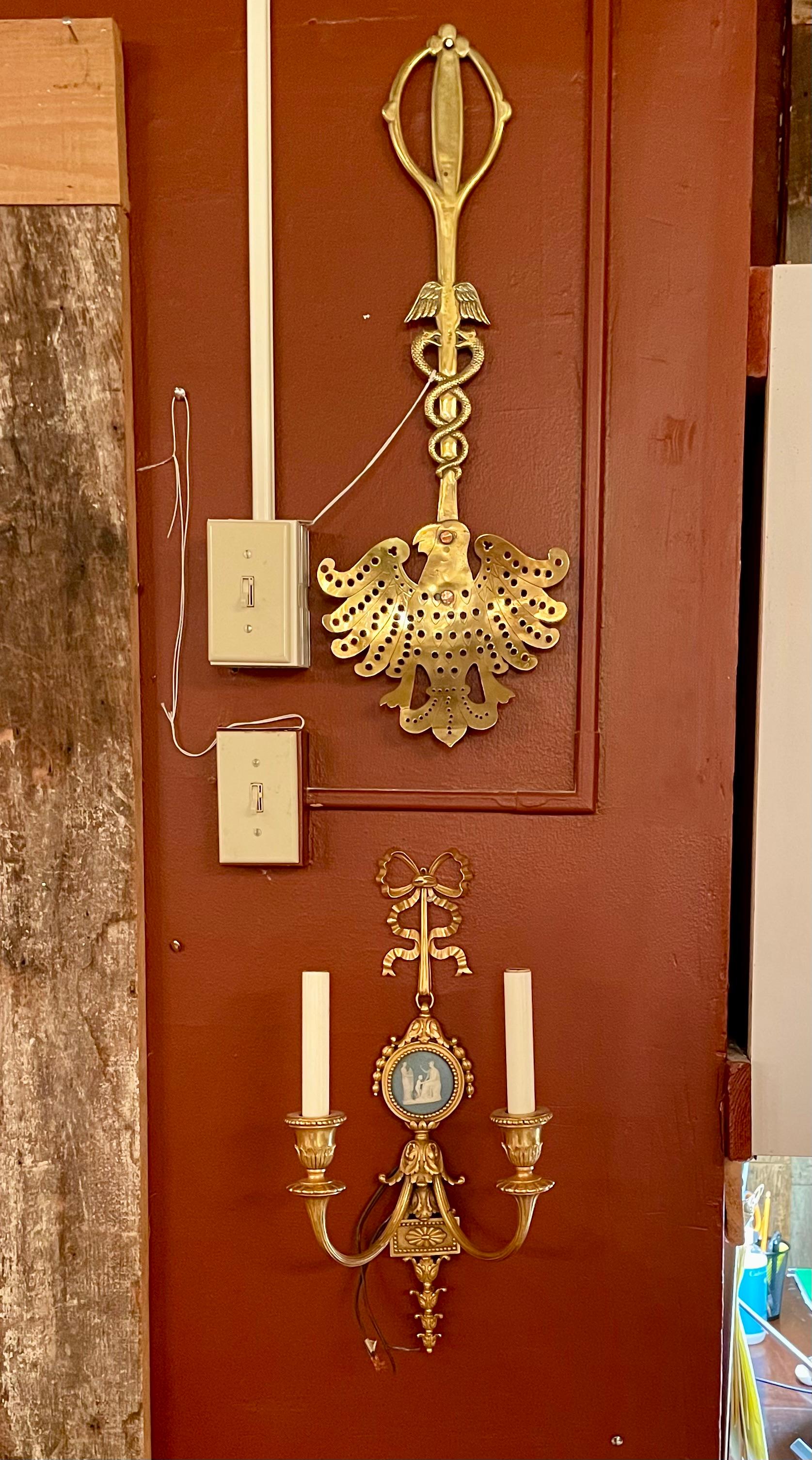 Antique French Gold Bronze with Wedgwood Plaque Wall Sconce, Circa 1900. For Sale 3