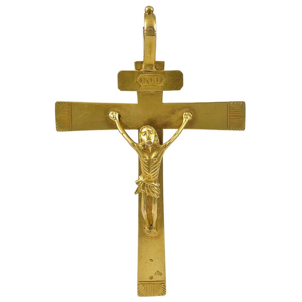 Antique French Gold Crucifix For Sale
