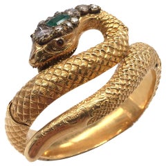 Antique French Gold Diamond and Emerald Bracelet, 1870s