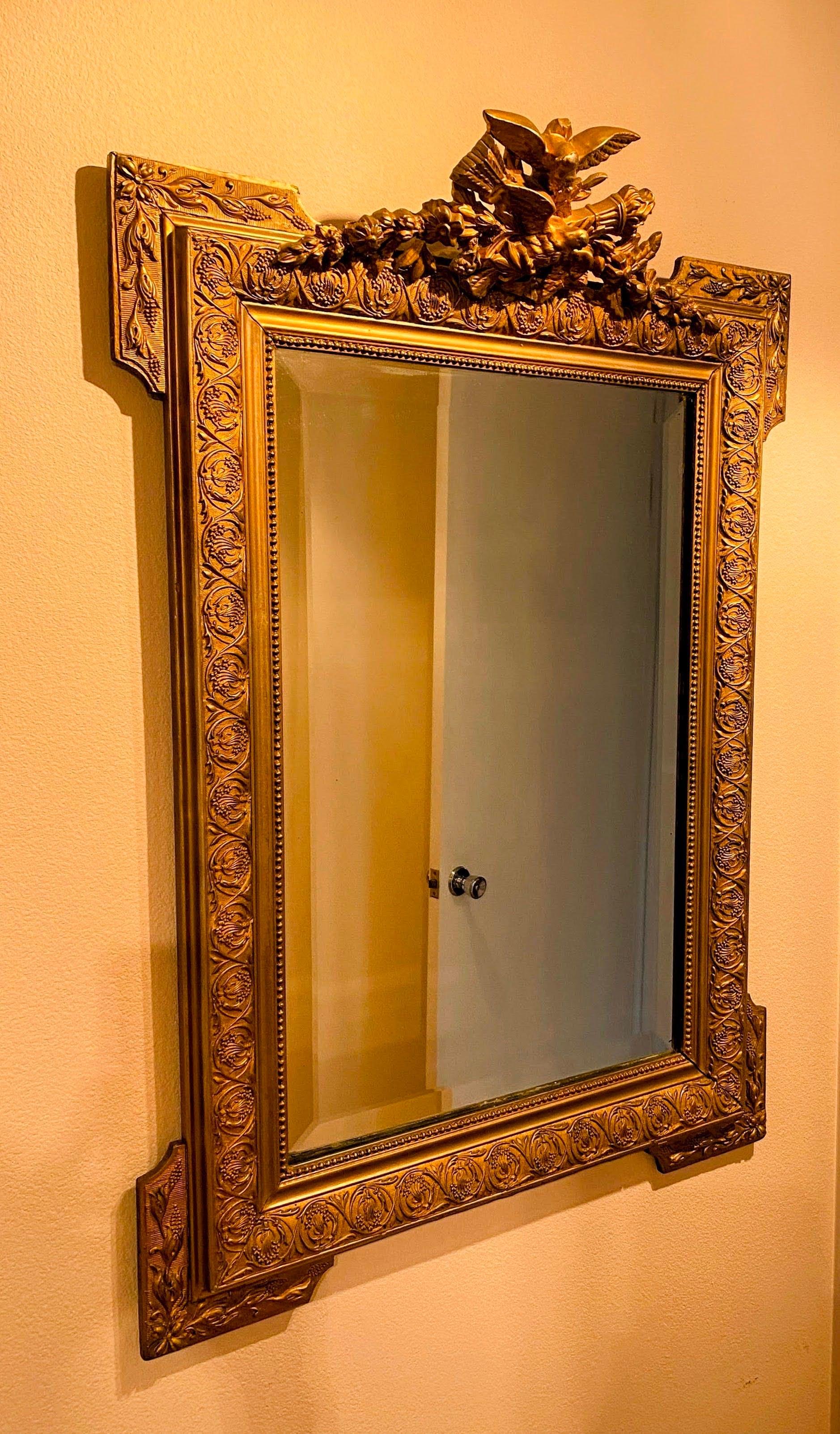 Rococo Revival Antique French Gold Eagle Crest Mirror