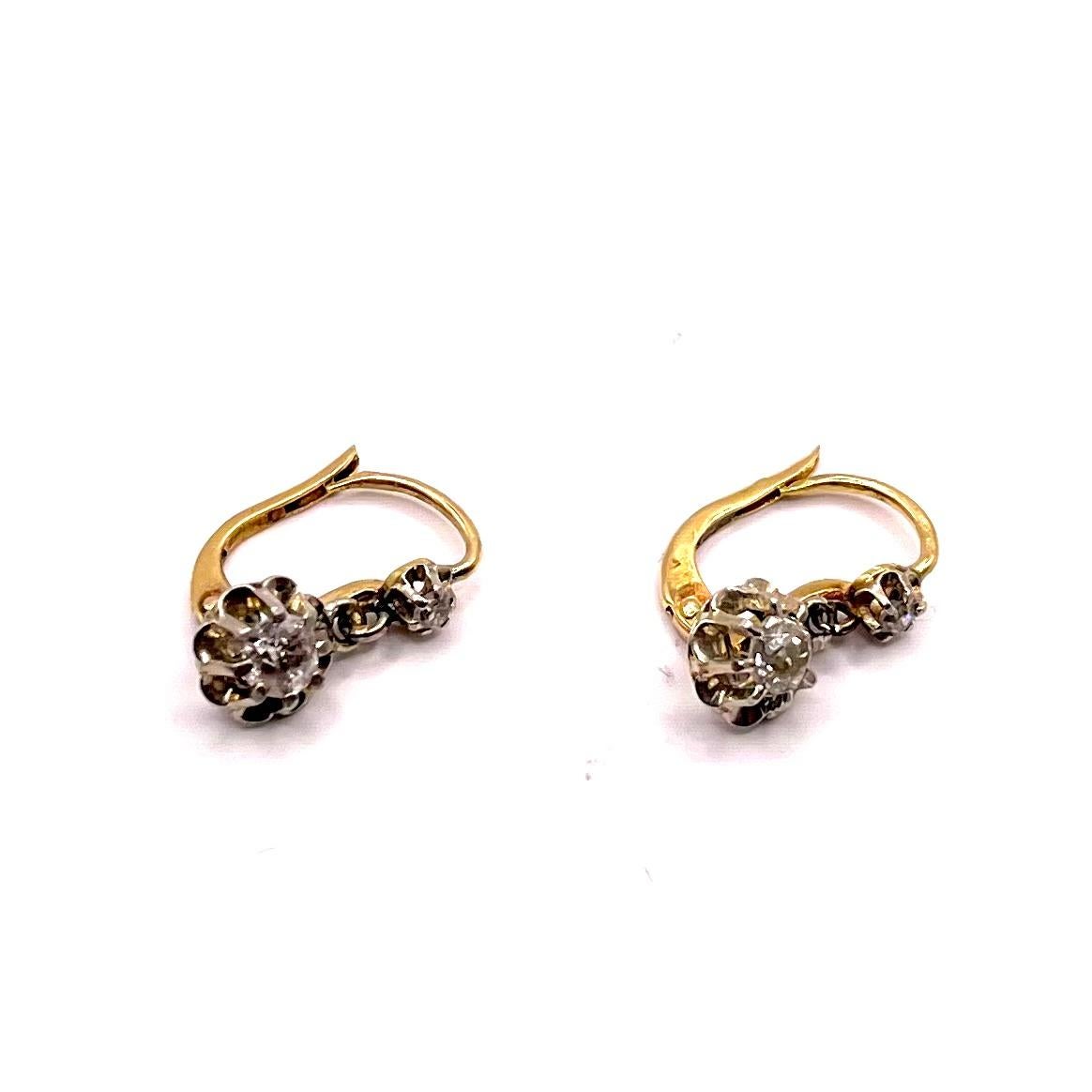 Antique French gold earrings with old-cut diamonds 0.68ct circa1930s. For Sale 2