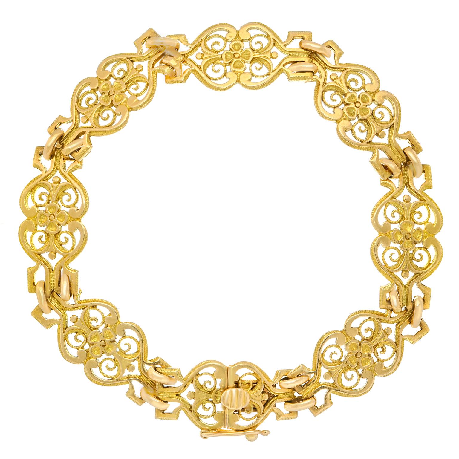 Antikes französisches filigranes Goldarmband aus Gold im Angebot 5