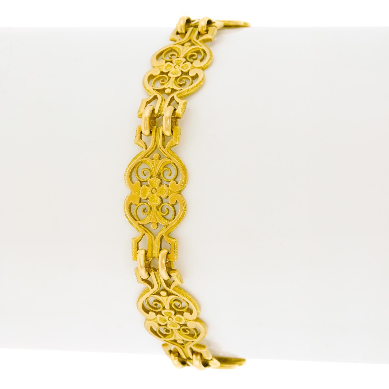 Victorian Antique French Gold Filigree Bracelet For Sale