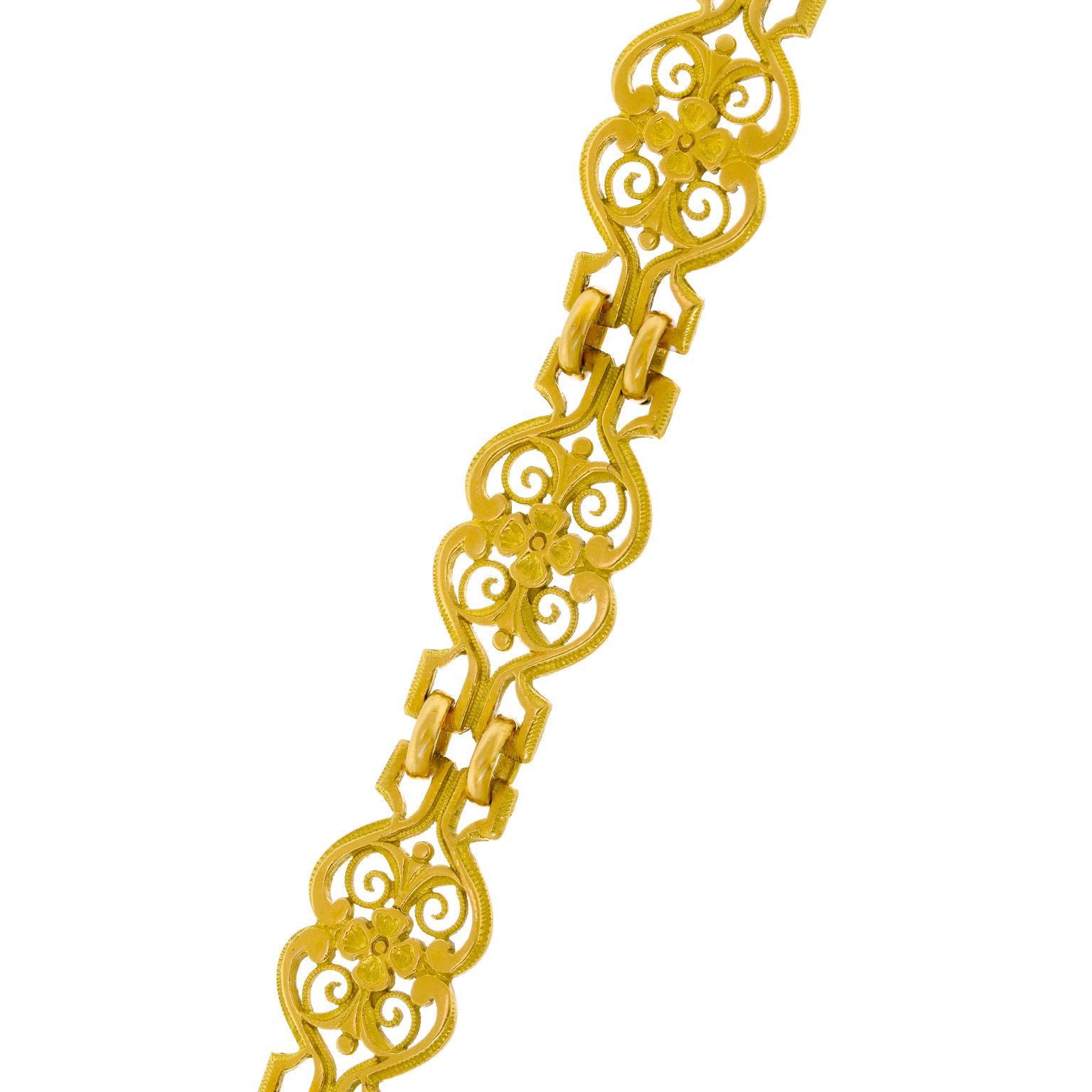 Antique French Gold Filigree Bracelet For Sale 2