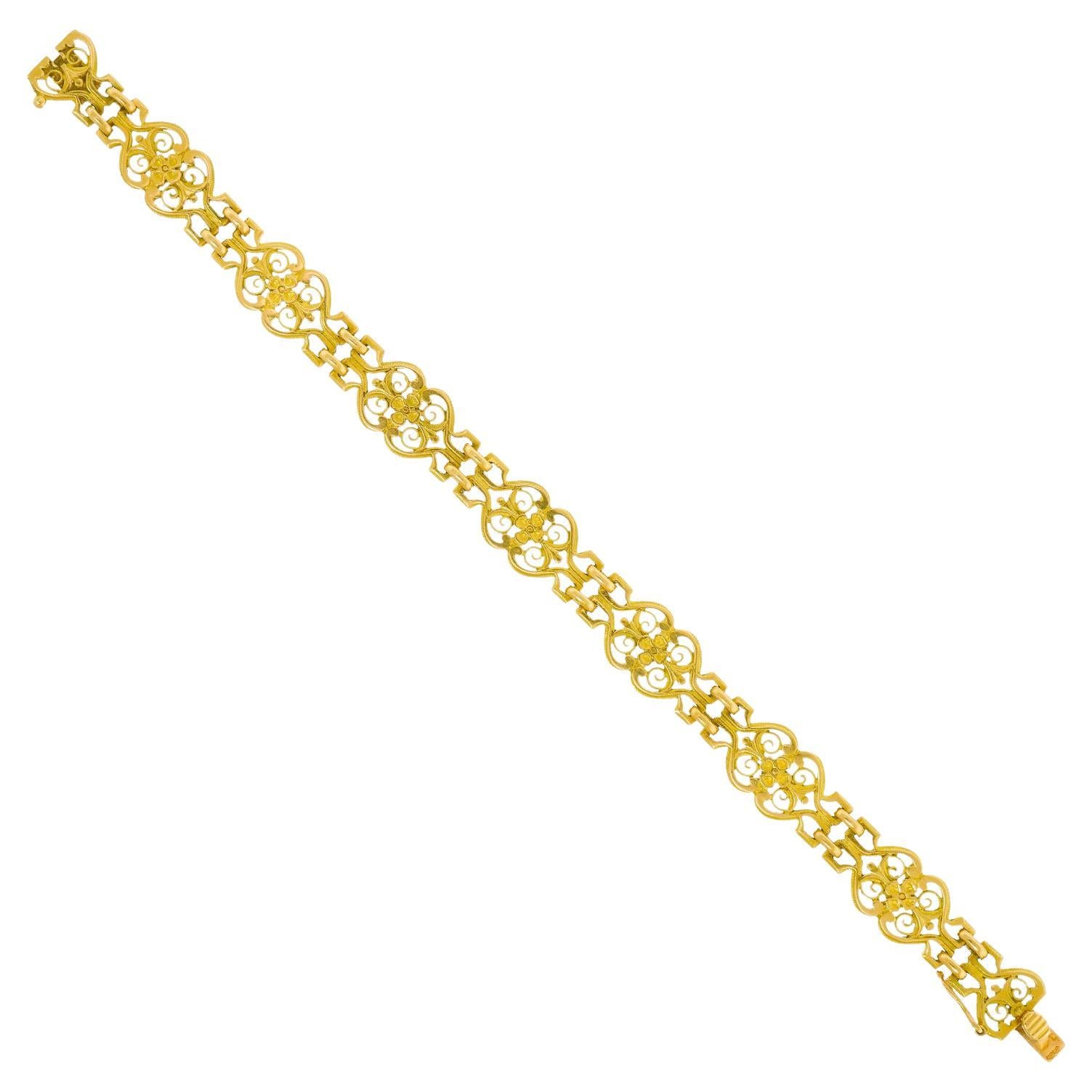 Antikes französisches filigranes Goldarmband aus Gold im Angebot