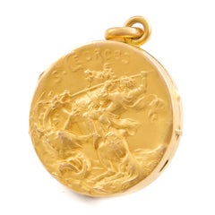 Antique French Gold-Filled St. George and the Dragon Locket Pendant, ca. 1910