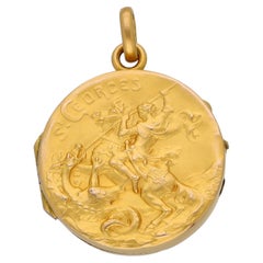 Antique French Gold-Filled St. George and the Dragon Locket Pendant, ca. 1910