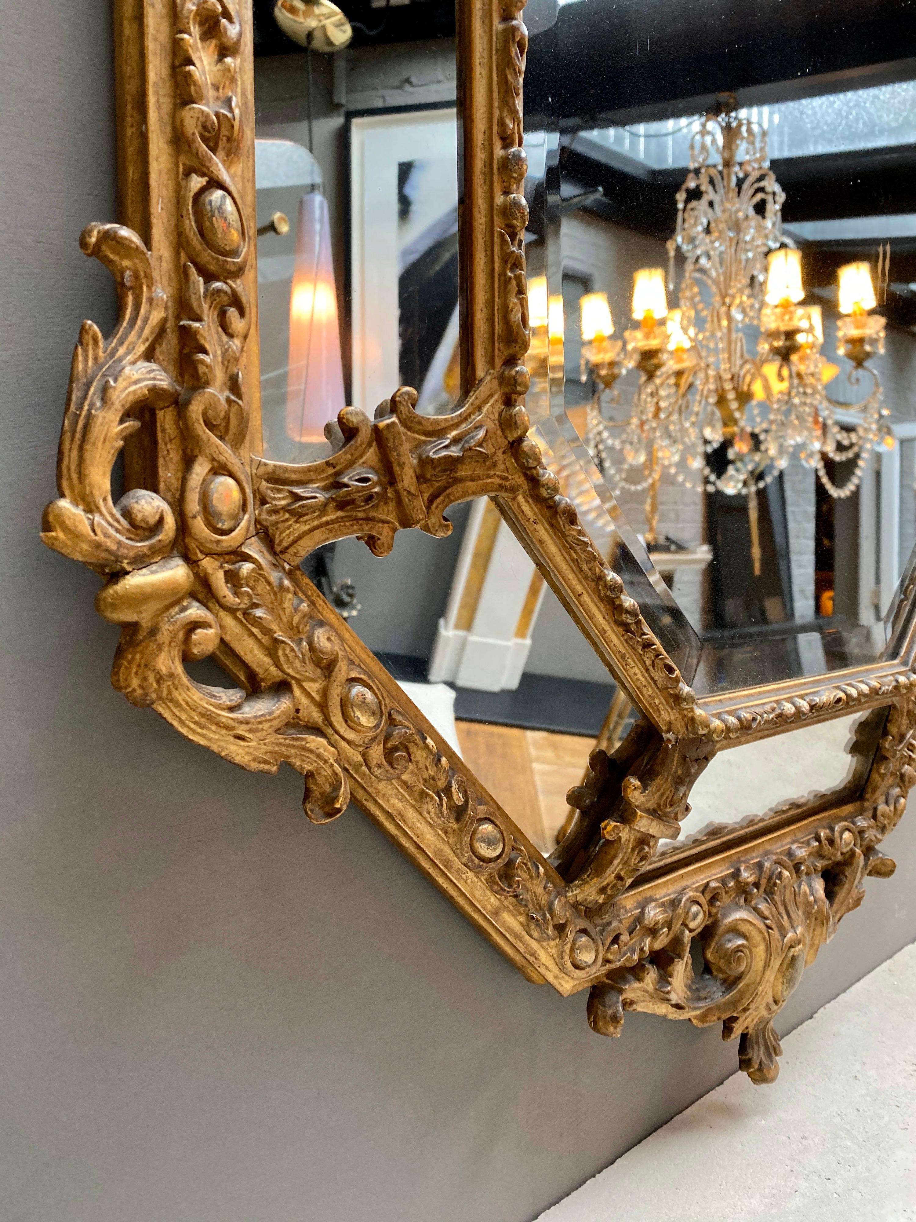 Louis XV Antique French Gold Gilt Cushion Mirror