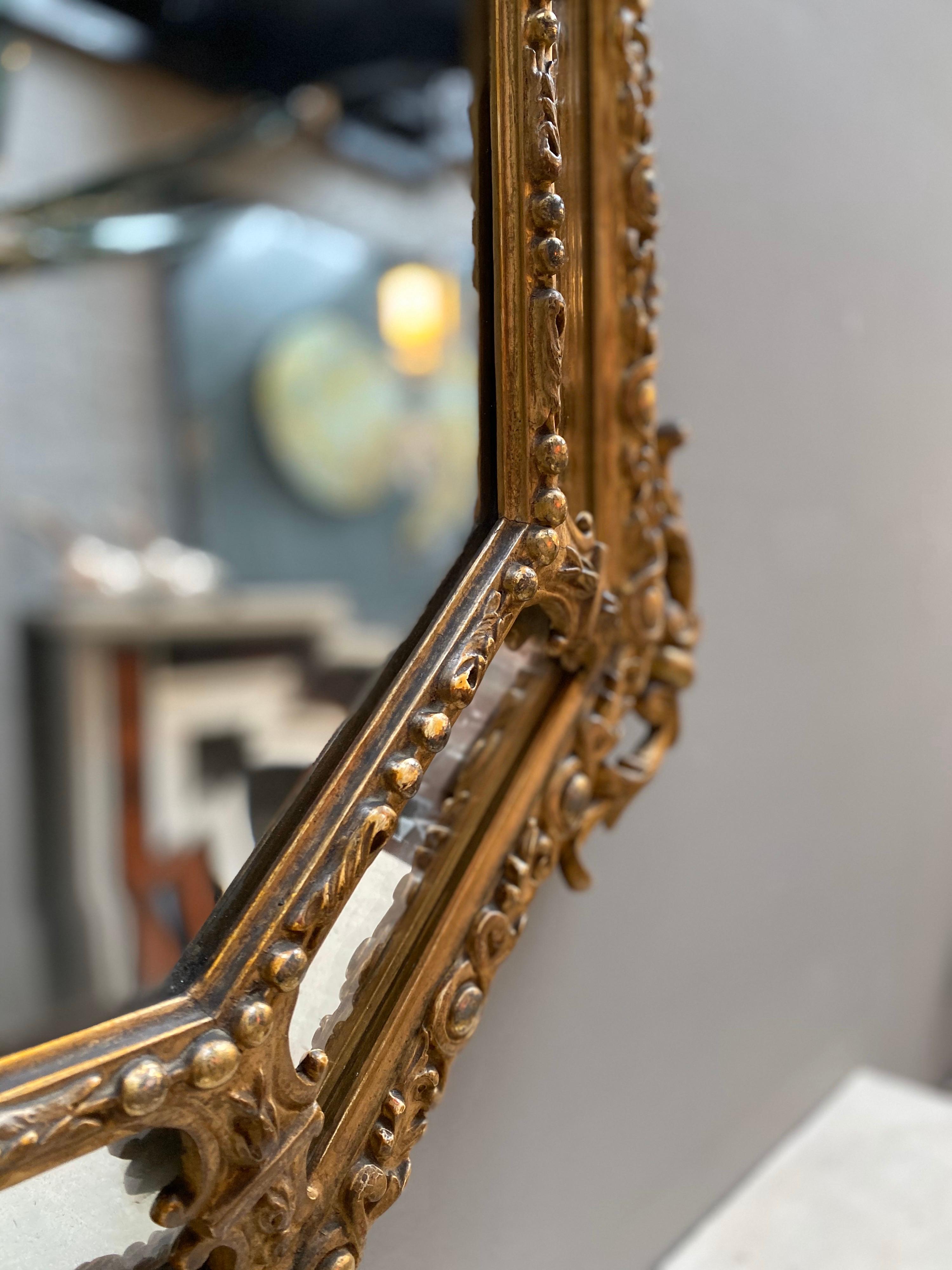 Antique French Gold Gilt Cushion Mirror In Good Condition In London, GB